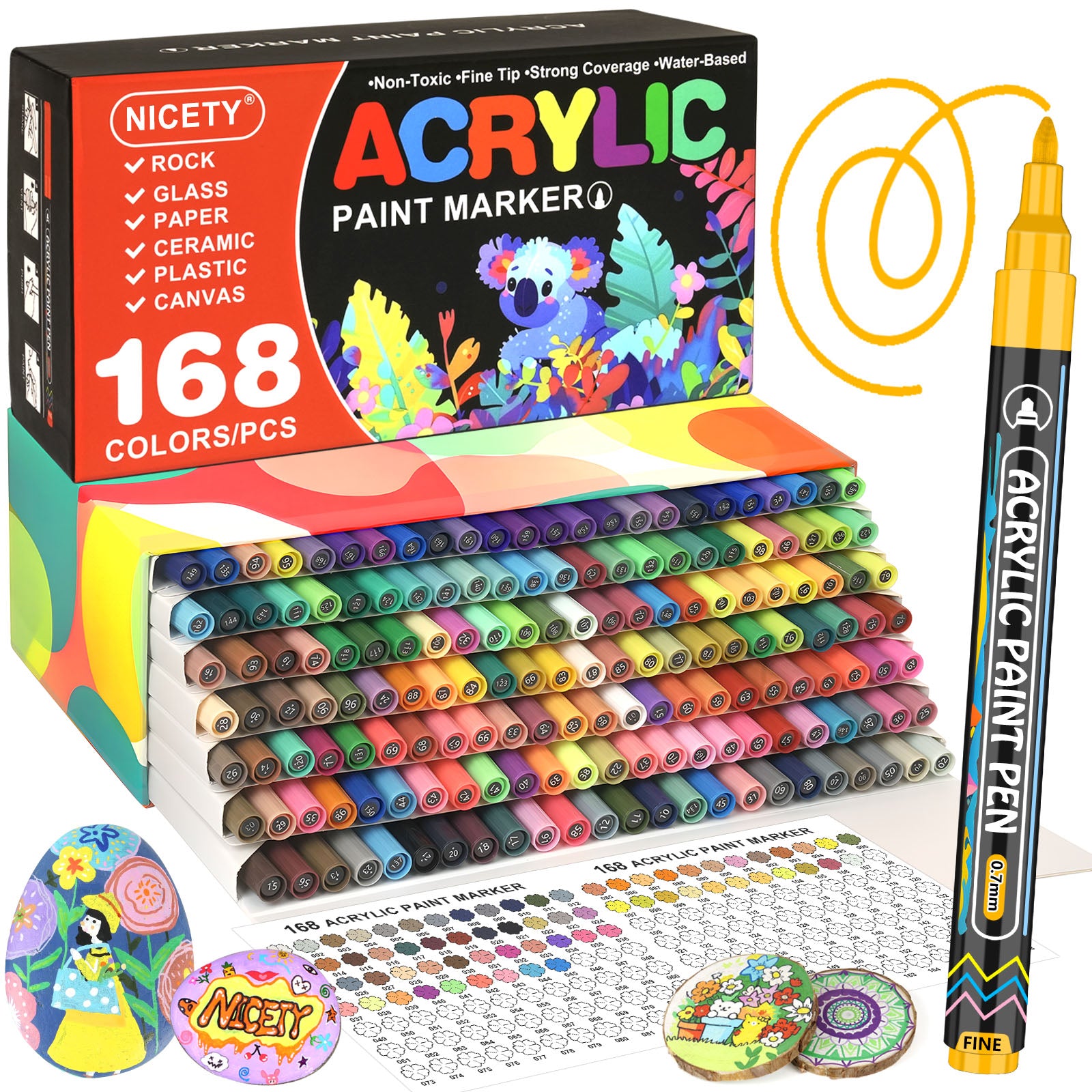 NICETY 168 Color Acrylic Markers - 0.7mm Fine Tip for Detail