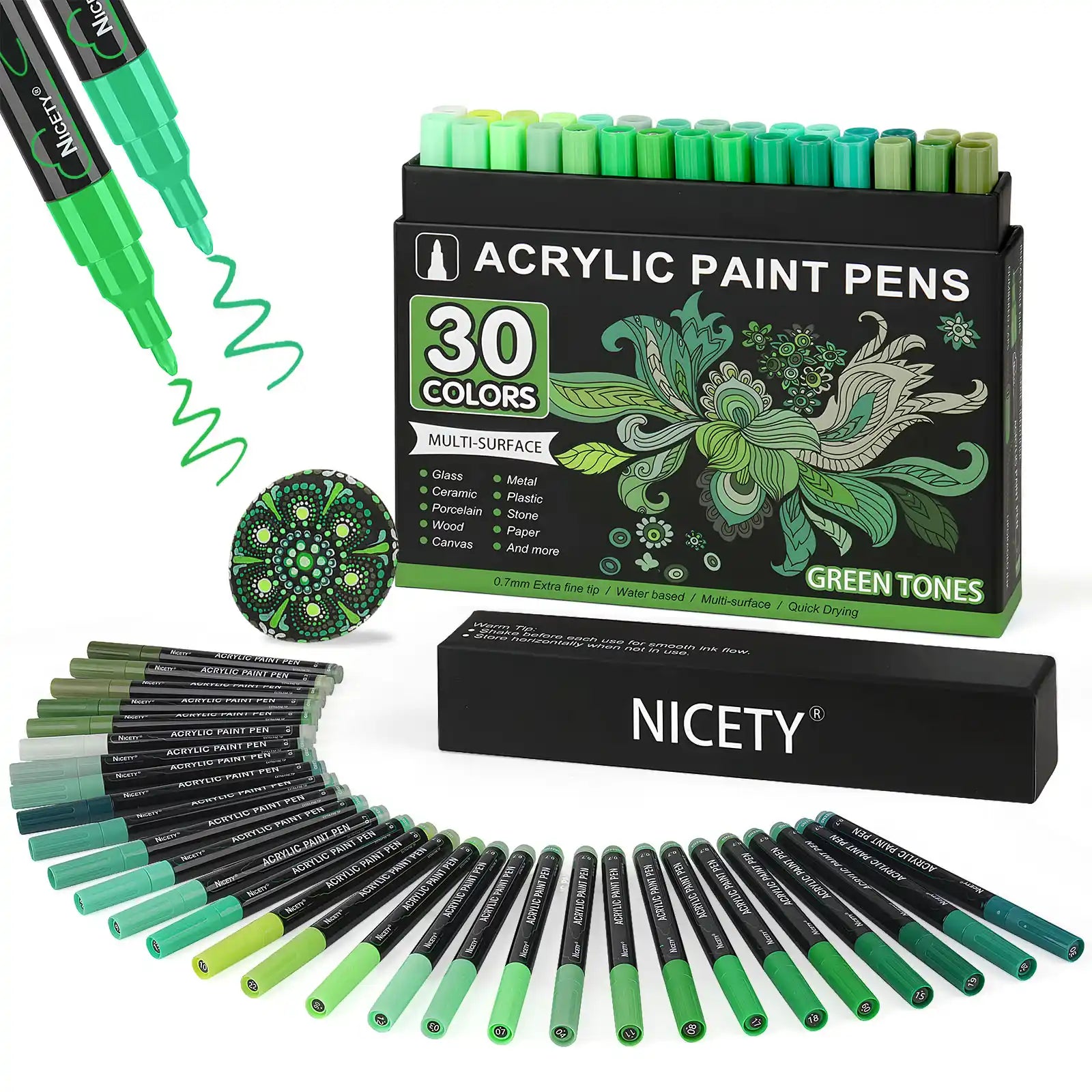 Nicety 30-Color Acrylic Marker Green Art Painting Set