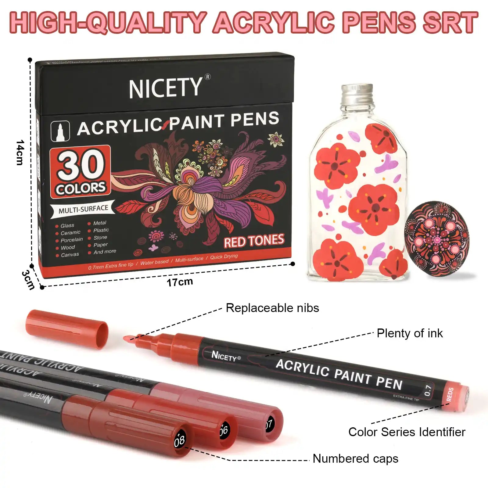 Nicety 30-Color Acrylic Marker Red Art Painting Set