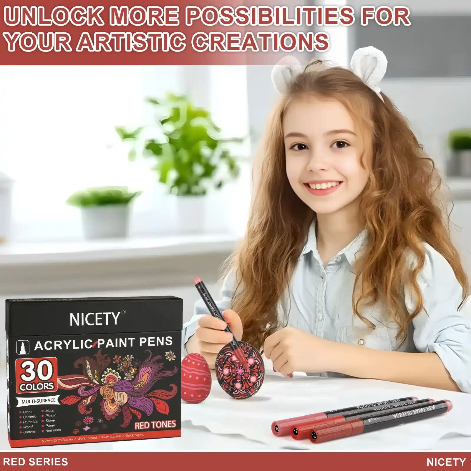 Nicety 30-Color Acrylic Marker Red Art Painting Set