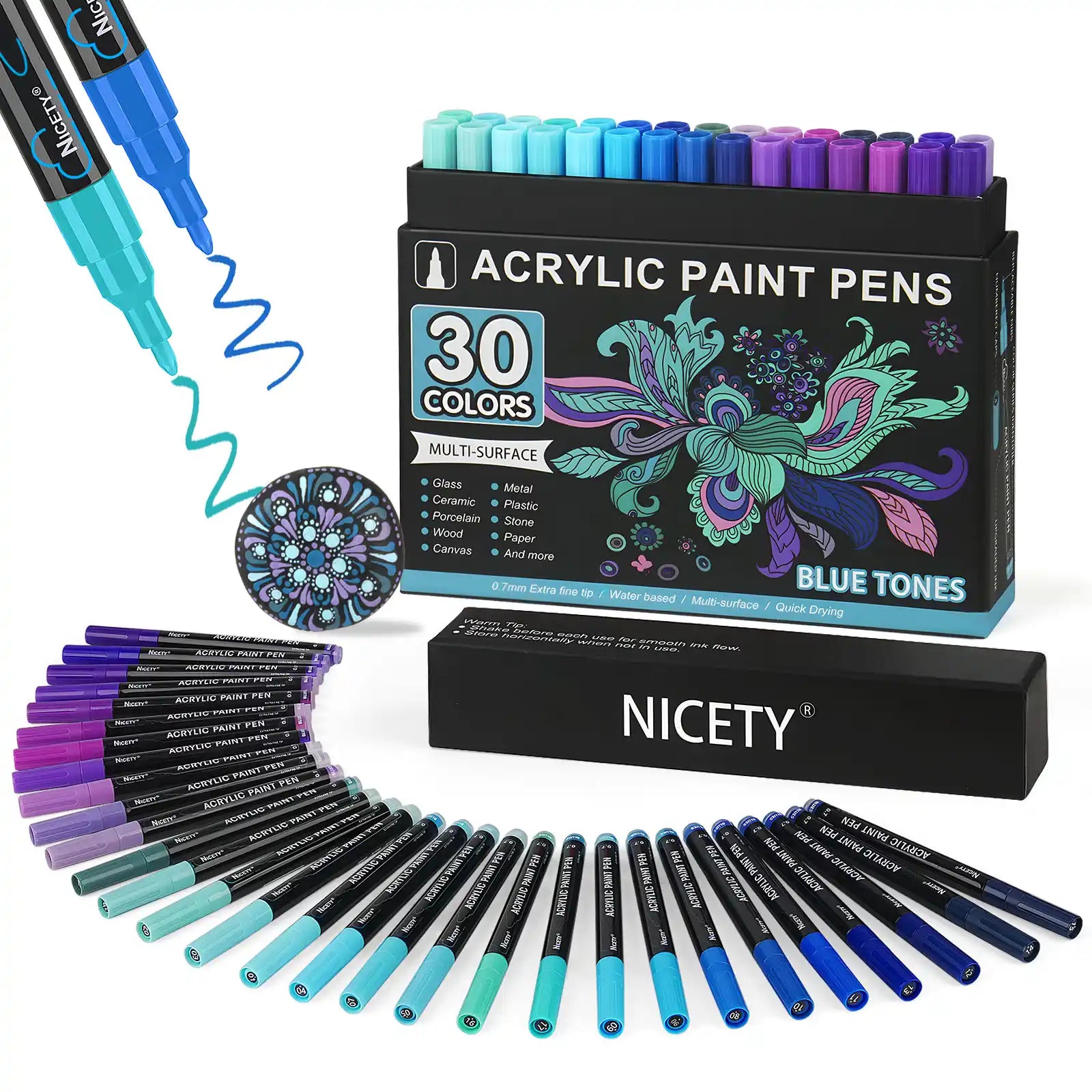 Nicety 30-Color Acrylic Marker Blue Art Painting Set