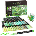 Nicety 32 Colors Acrylic Paint Pens, Green Tones, Direct Liquid Ink, Art Markers Set for Painting