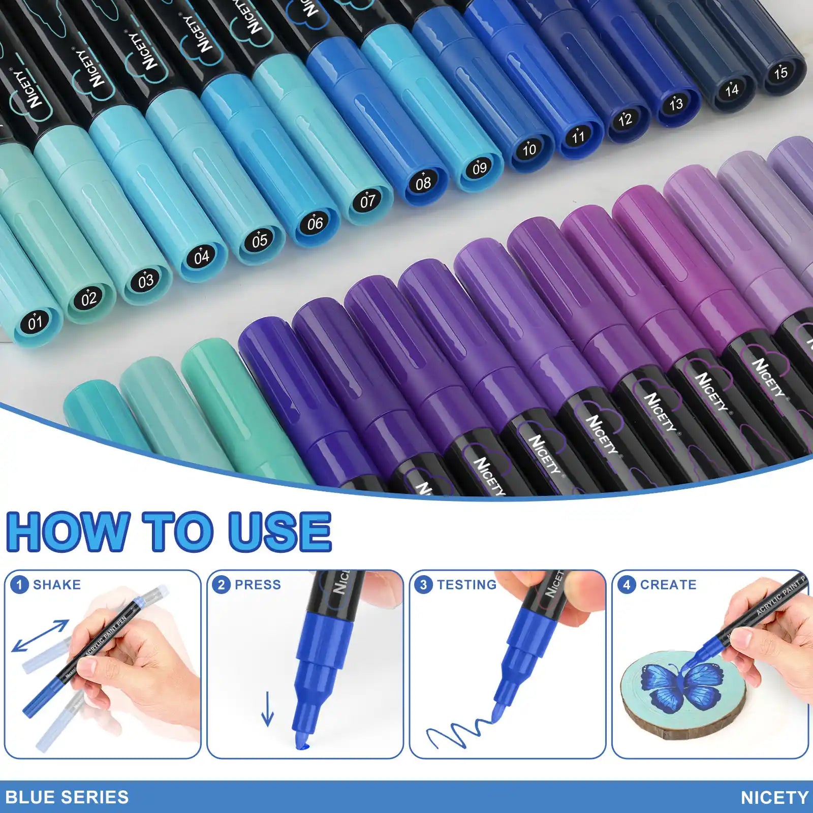 Nicety 30-Color Acrylic Marker Blue Art Painting Set