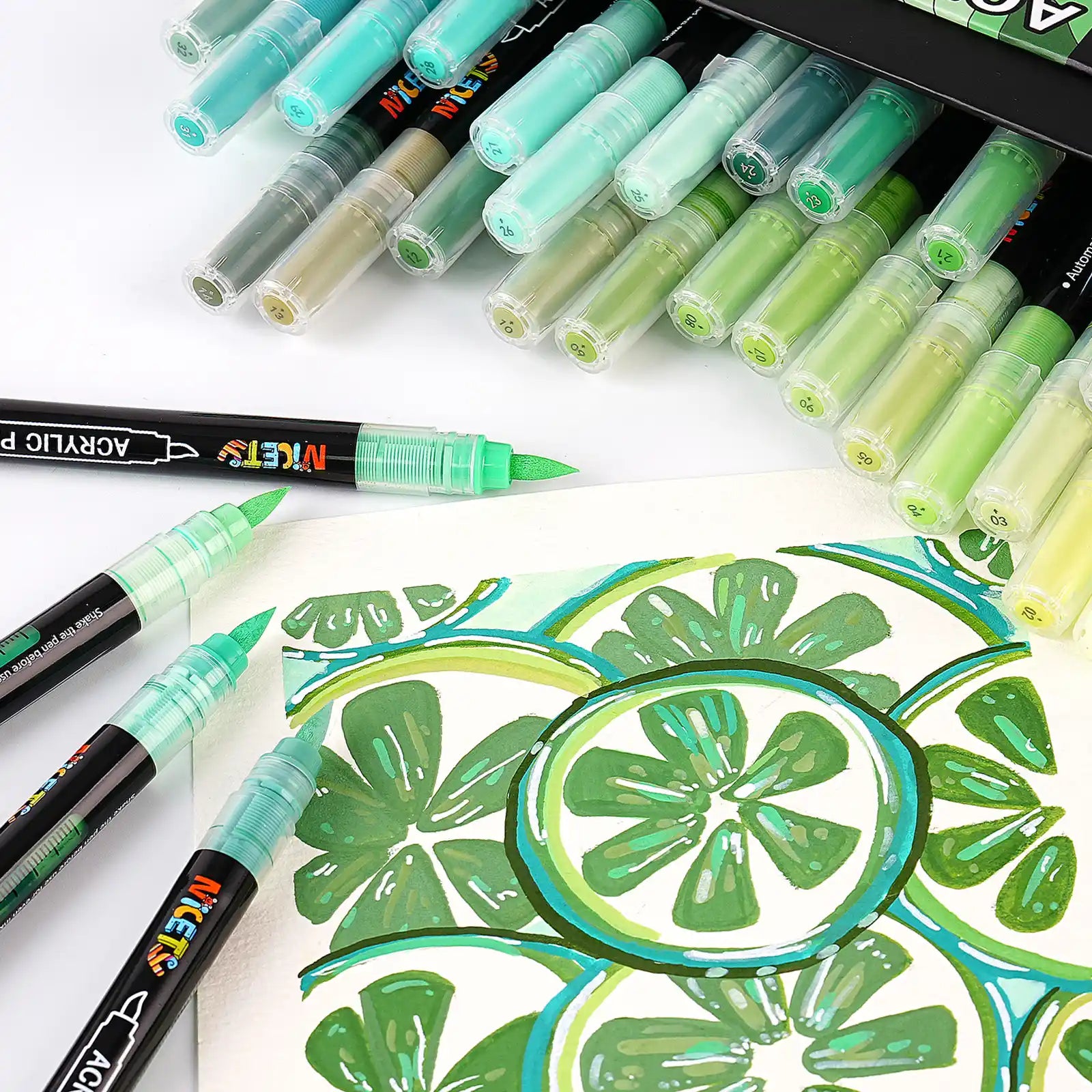 Nicety 32 Colors Acrylic Paint Pens, Green Tones, Direct Liquid Ink, Art Markers Set for Painting