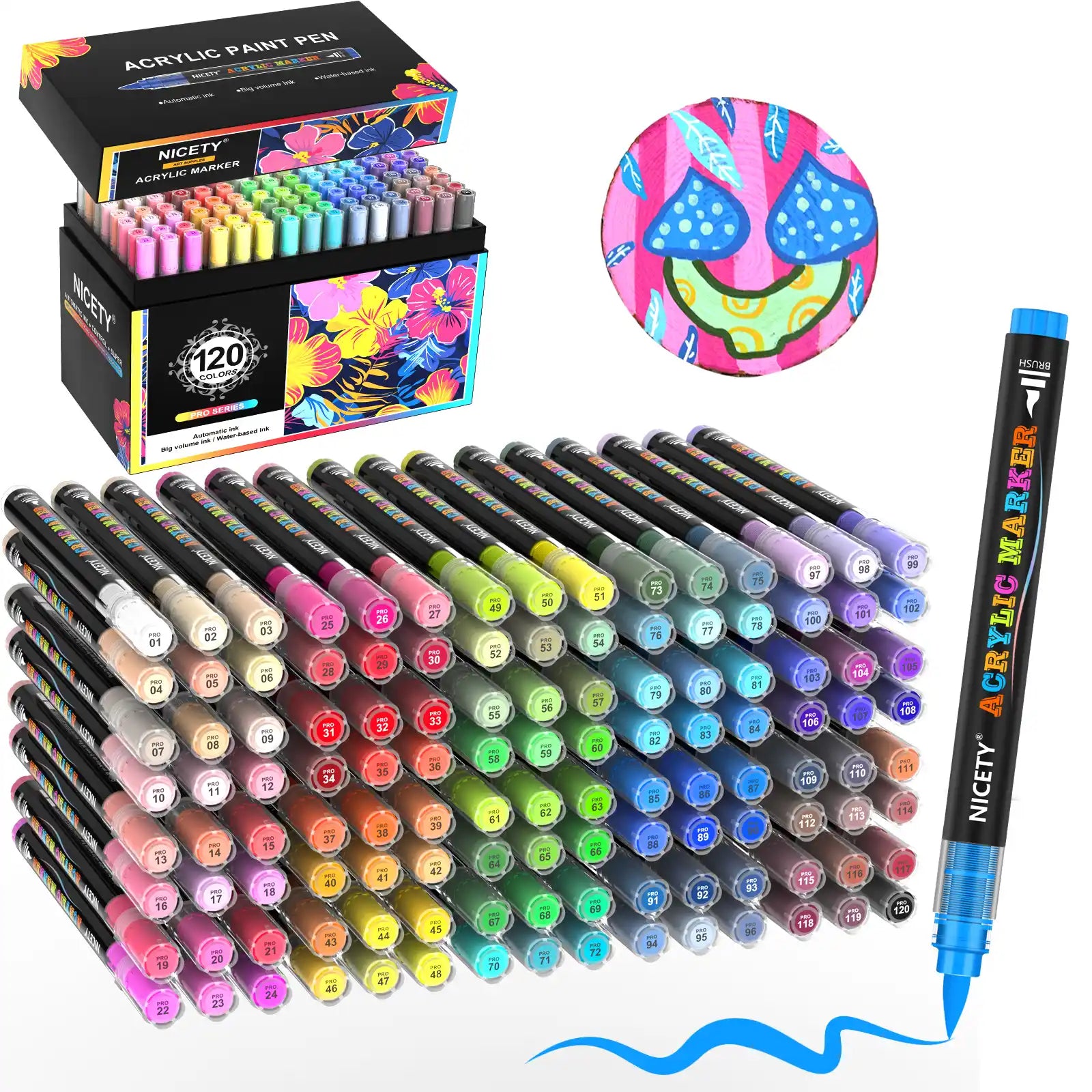 Nicety 72 Colors Single Tip Acrylic Paint Pens Set, Quick Dry Waterproof Art Markers for Drawing, Painting & Crafts