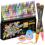 Nicety 136 Colors Single Tip Acrylic Paint Pens Set, Quick Dry Waterproof Art Markers for Drawing, Painting & Crafts