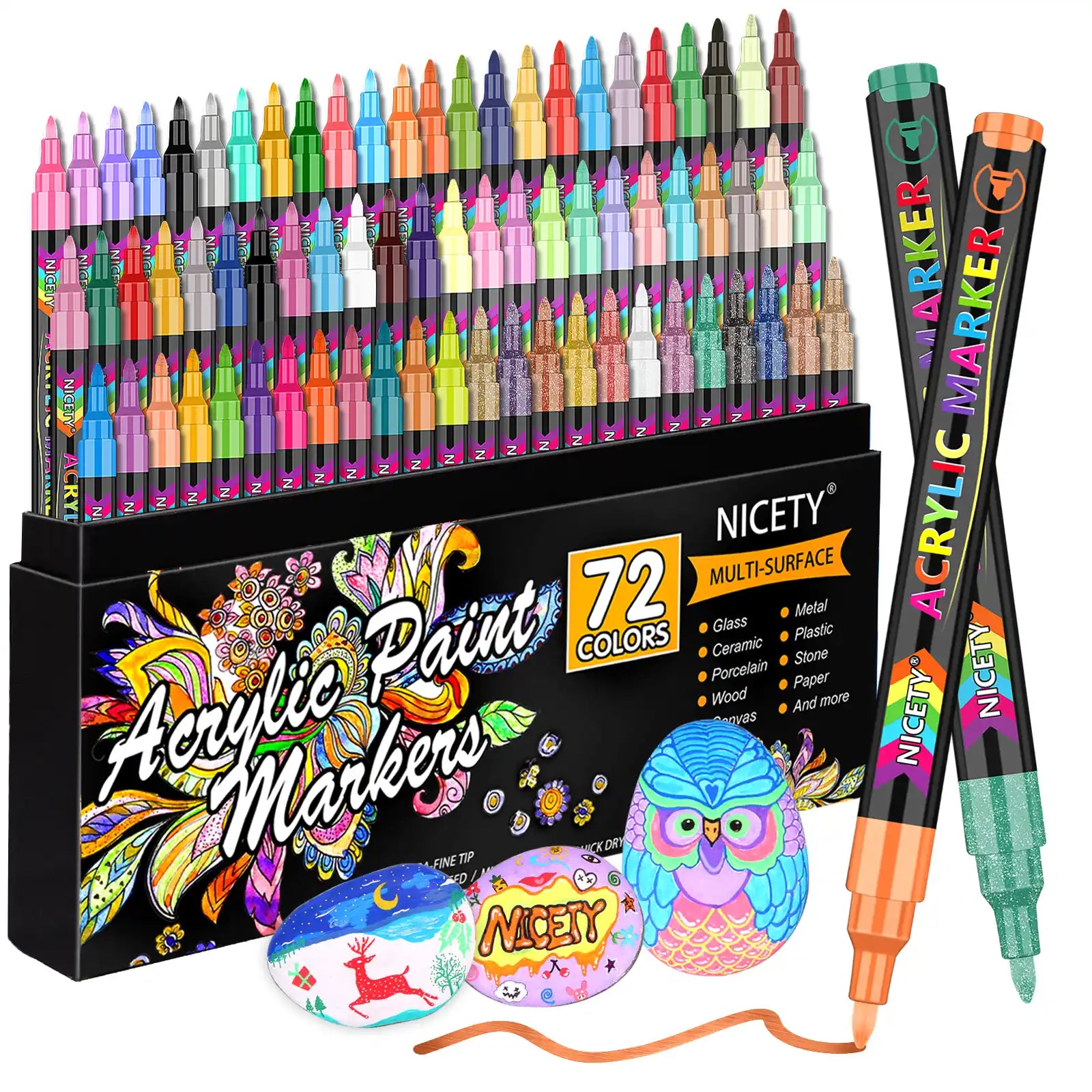 Nicety 72 Colors Single Tip Art Markers Set, Quick Dry Oil-Based Markers for Drawing & Art Supplies