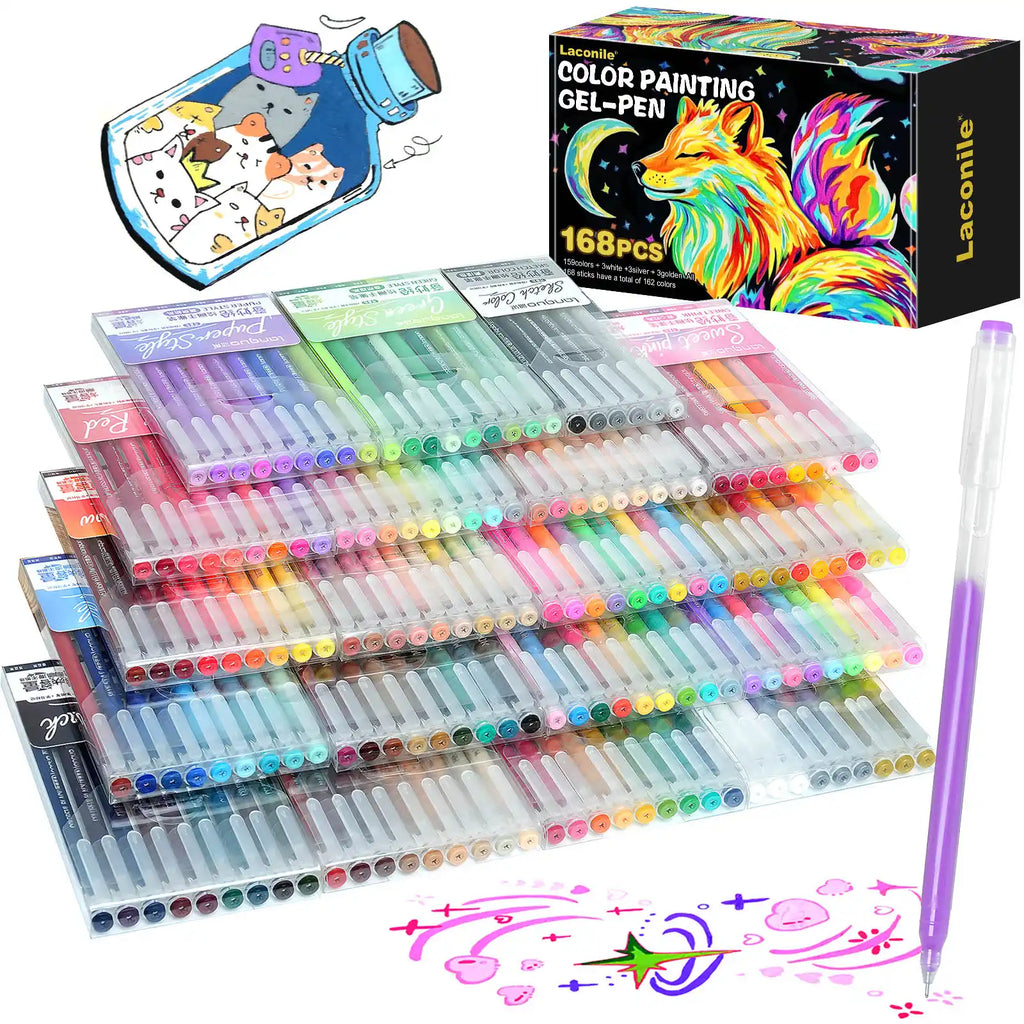 NICETY 168-Color Gel Ink Pens – 0.5mm Fine Tip Set for Art & Notes