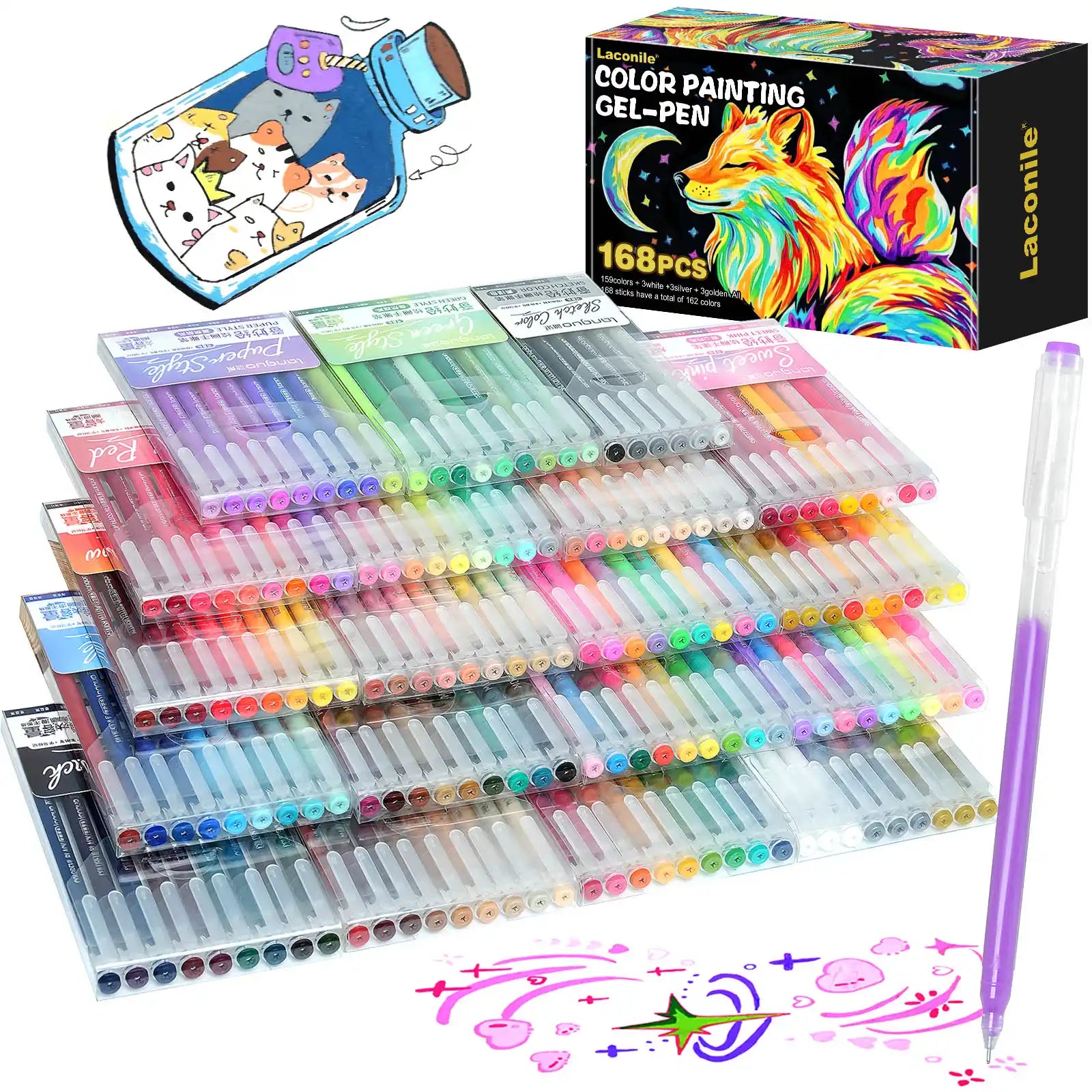 NICETY 168-Color Gel Ink Pens – 0.5mm Fine Tip Set for Art & Notes