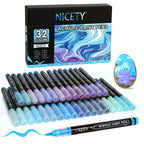 Nicety 32 Colors Acrylic Paint Pens, Blue Tones, Direct Liquid Ink, Art Markers Set for Painting