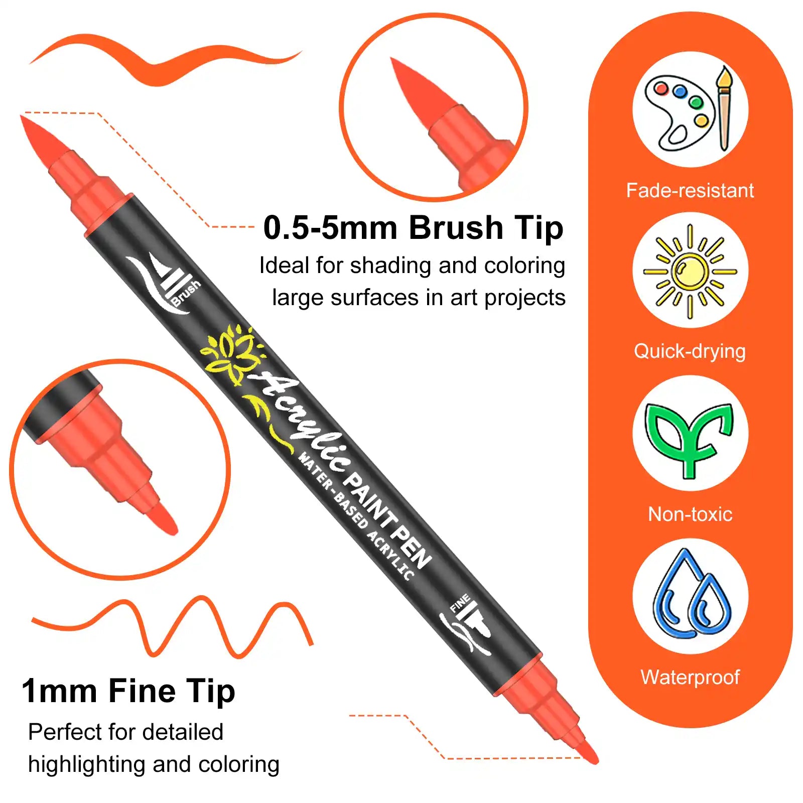 Nicety 60 Colors Dual Tip Acrylic Paint Pens Set, Quick Dry Waterproof Art Markers for Drawing & Crafts