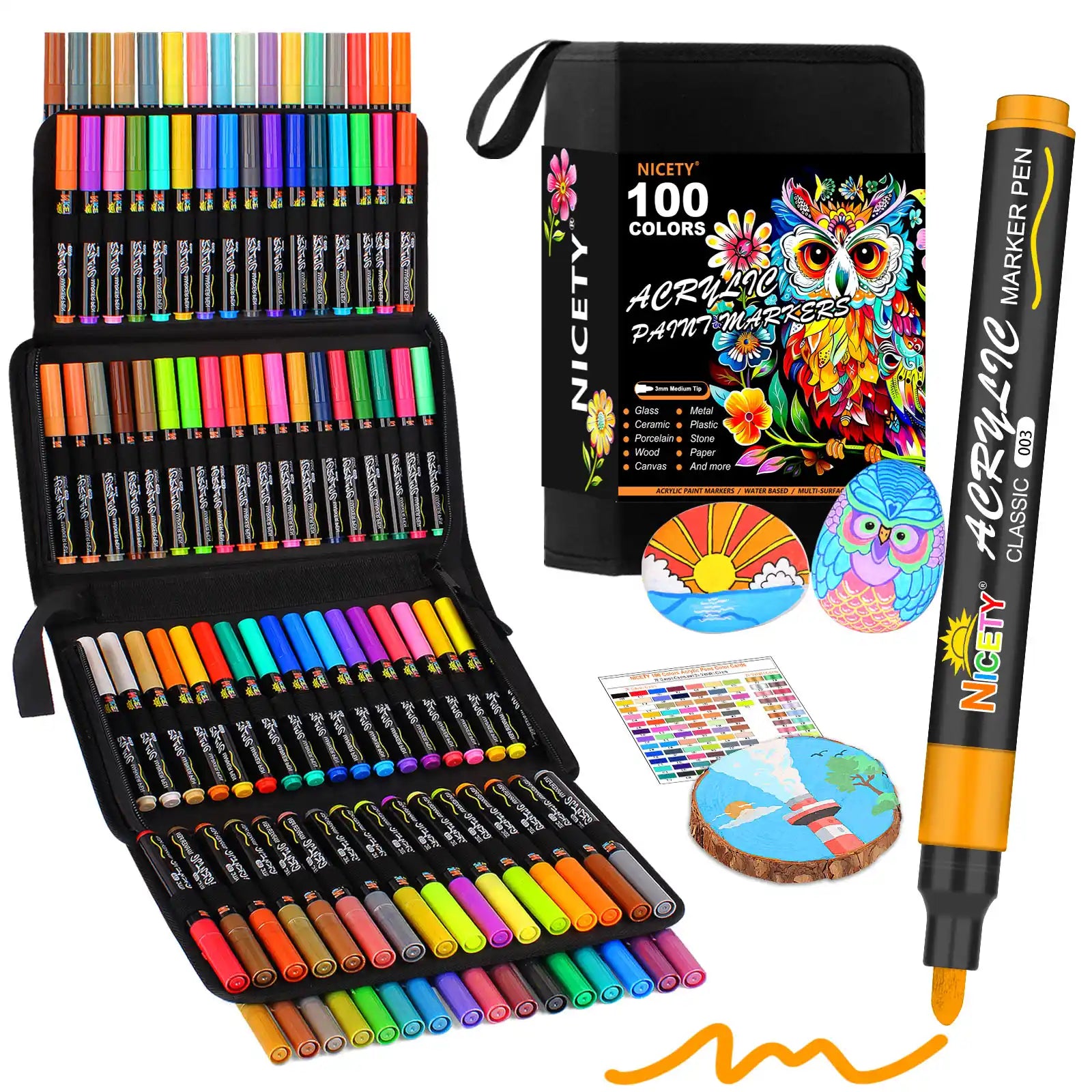 Nicety 100 Colors Single Tip Acrylic Paint Pens Set, Quick Dry Waterproof Art Markers for Drawing, Painting & Crafts