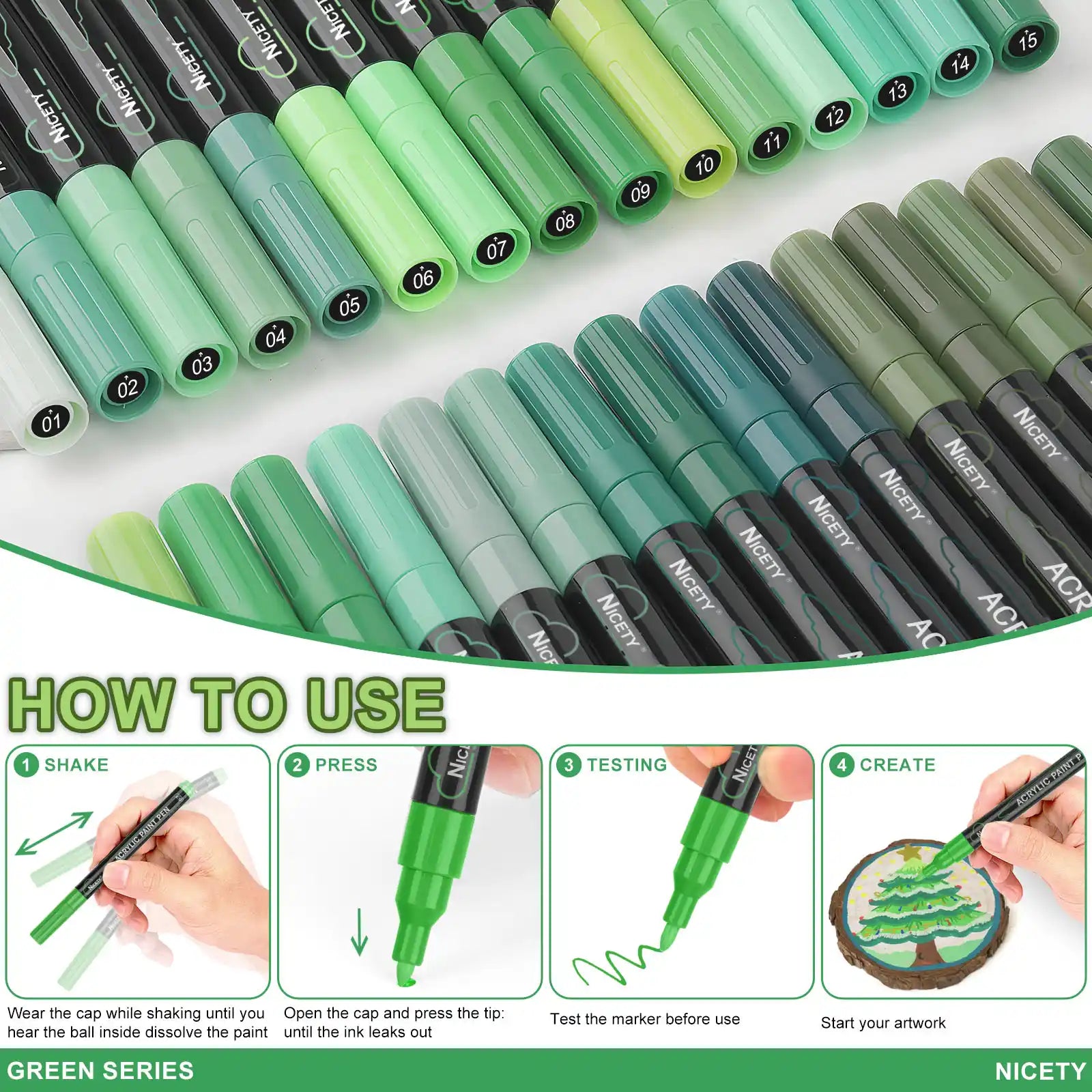 Nicety 30-Color Acrylic Marker Green Art Painting Set