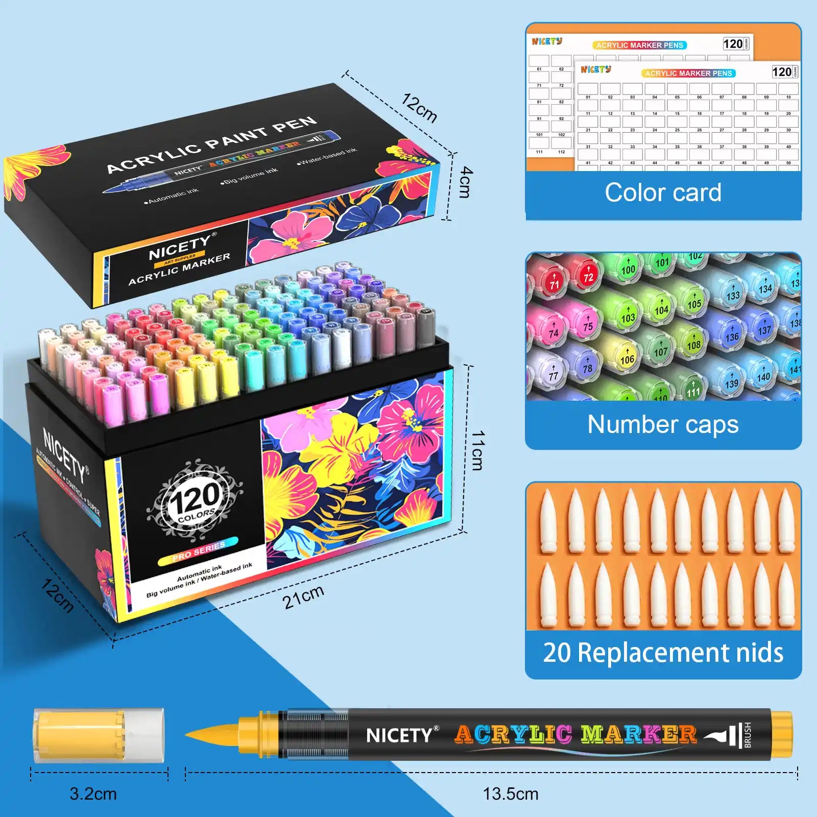 Nicety 72 Colors Single Tip Acrylic Paint Pens Set, Quick Dry Waterproof Art Markers for Drawing, Painting & Crafts