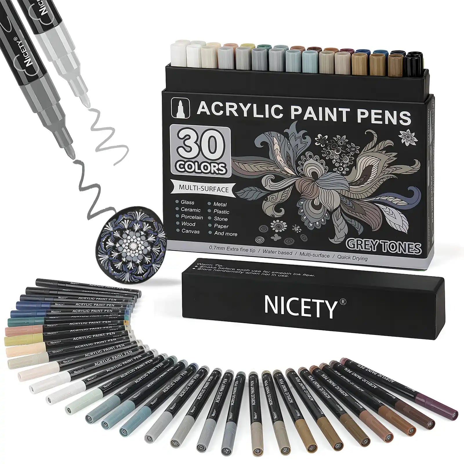 Nicety 30-Color Acrylic Marker Grey Art Painting Set