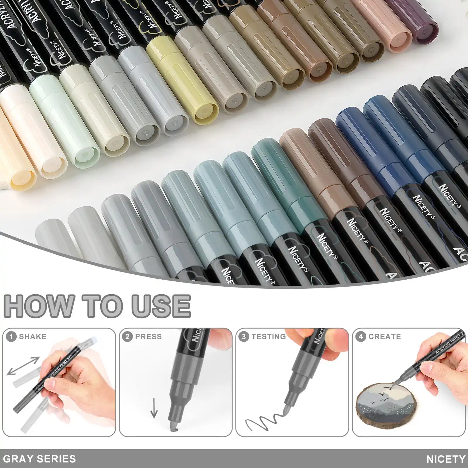 Nicety 30-Color Acrylic Marker Grey Art Painting Set