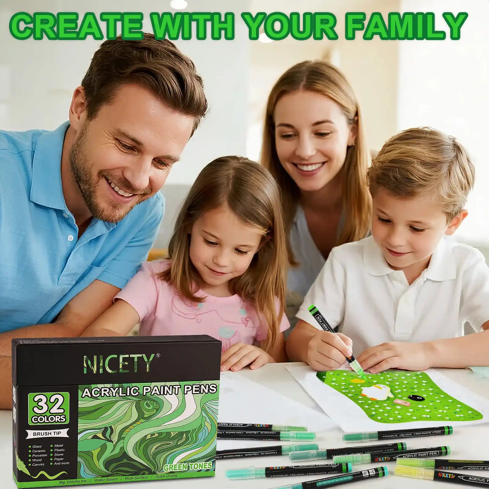 Nicety 32 Colors Acrylic Paint Pens, Green Tones, Direct Liquid Ink, Art Markers Set for Painting