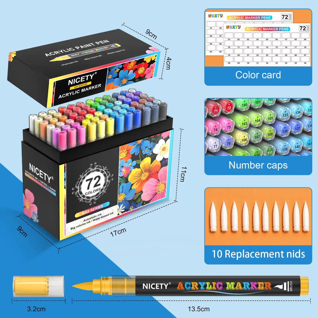NICETY 72-Color Direct-Ink Acrylic Paint Marker Set