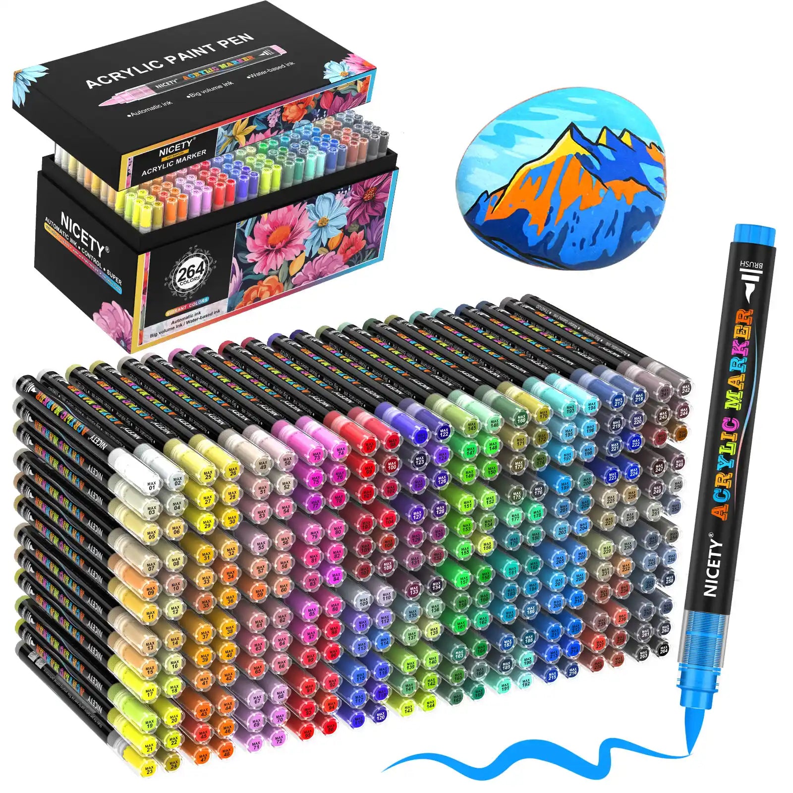 Nicety 72 Colors Single Tip Acrylic Paint Pens Set, Quick Dry Waterproof Art Markers for Drawing, Painting & Crafts