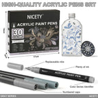 Nicety 30-Color Acrylic Marker Grey Art Painting Set