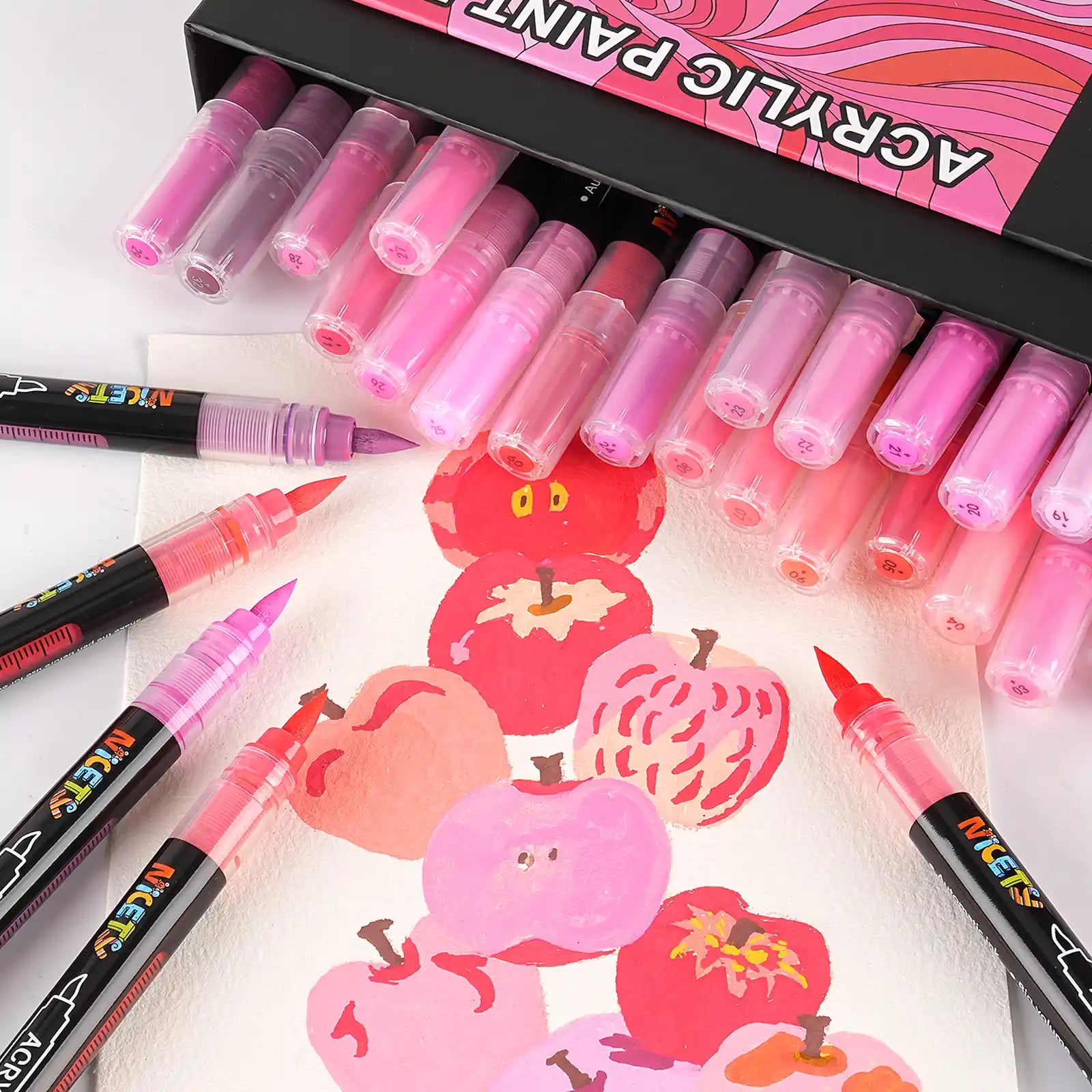 Nicety 32 Colors Acrylic Paint Pens, Red Tones, Direct Liquid Ink, Art Markers Set for Painting