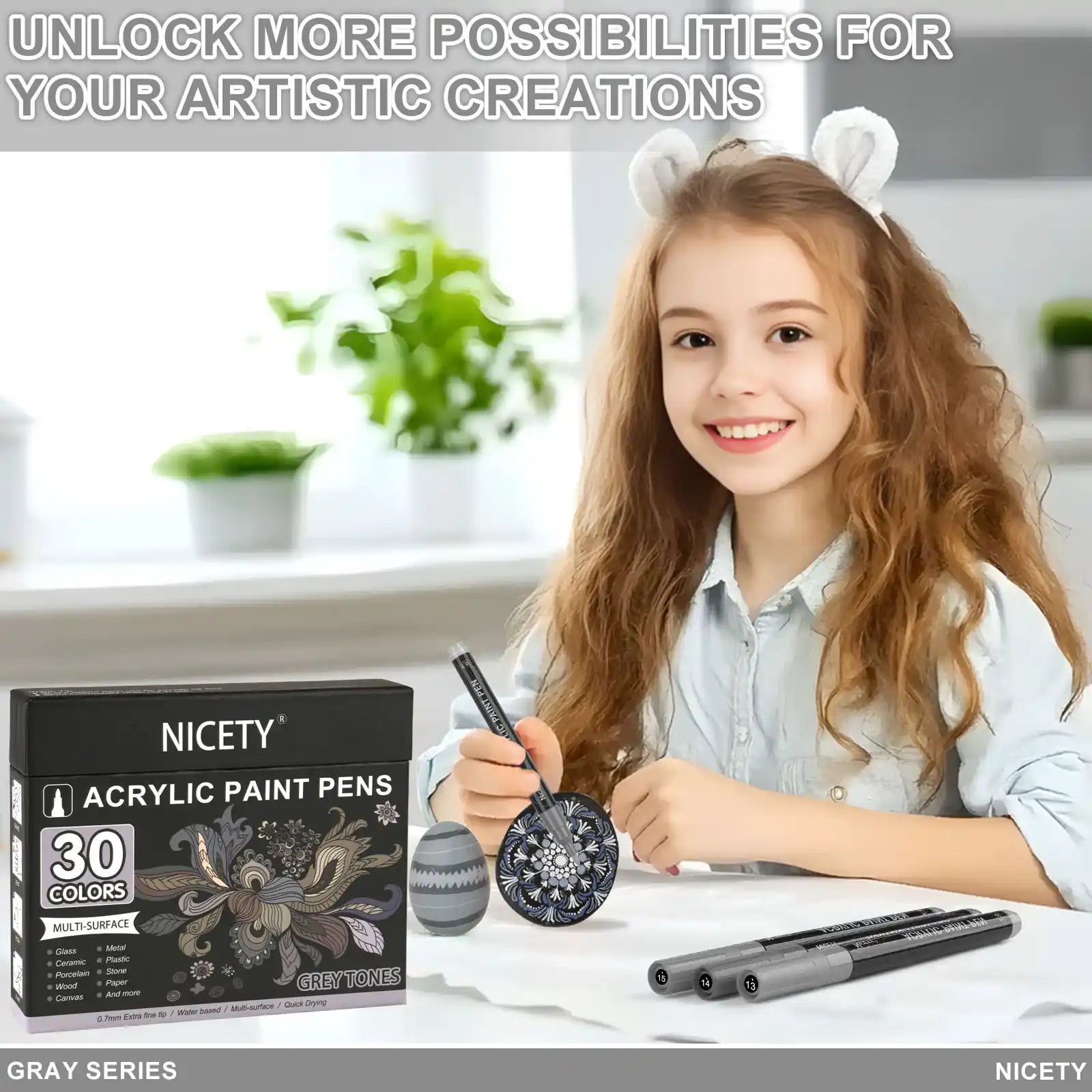 Nicety 30-Color Acrylic Marker Grey Art Painting Set