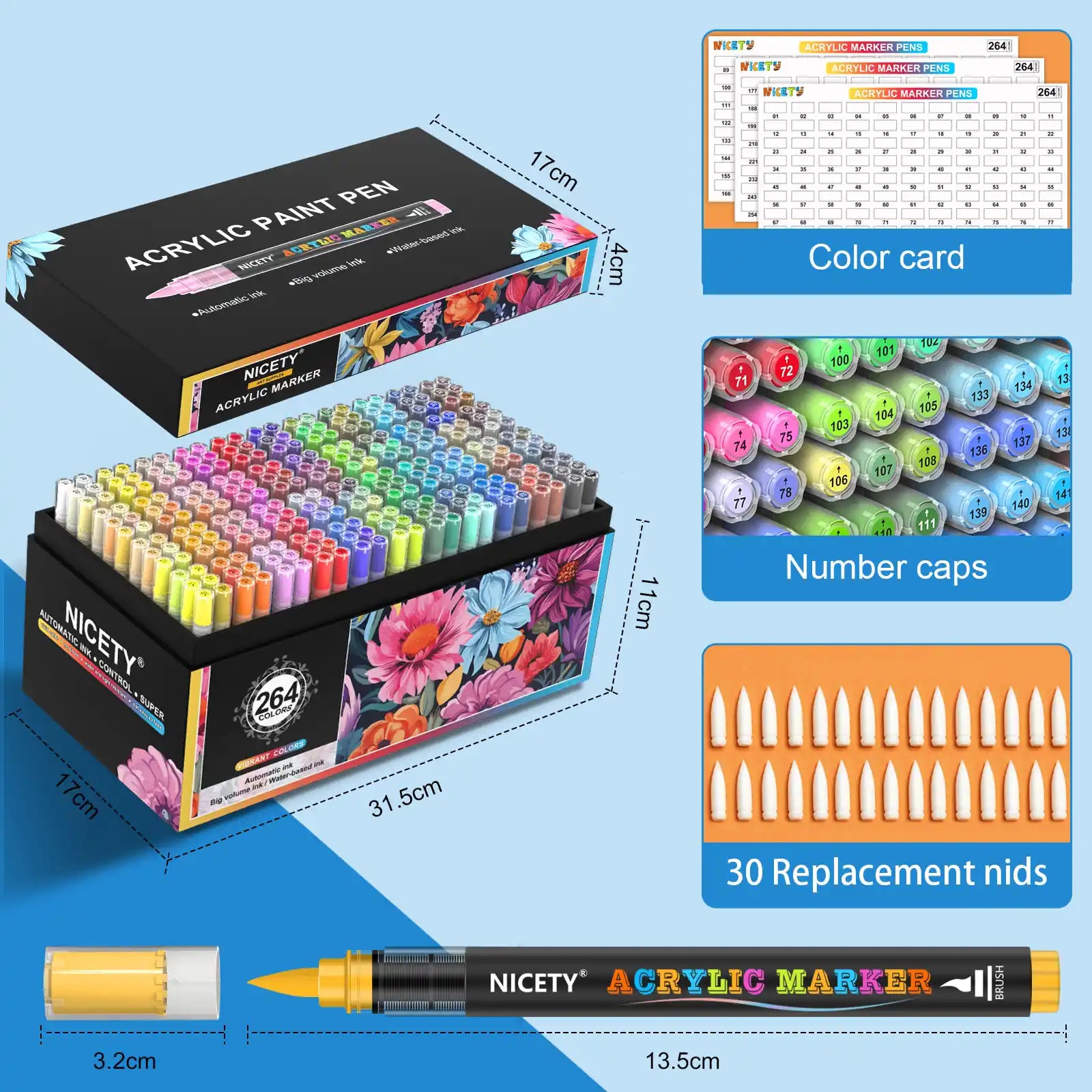 Nicety 72 Colors Single Tip Acrylic Paint Pens Set, Quick Dry Waterproof Art Markers for Drawing, Painting & Crafts