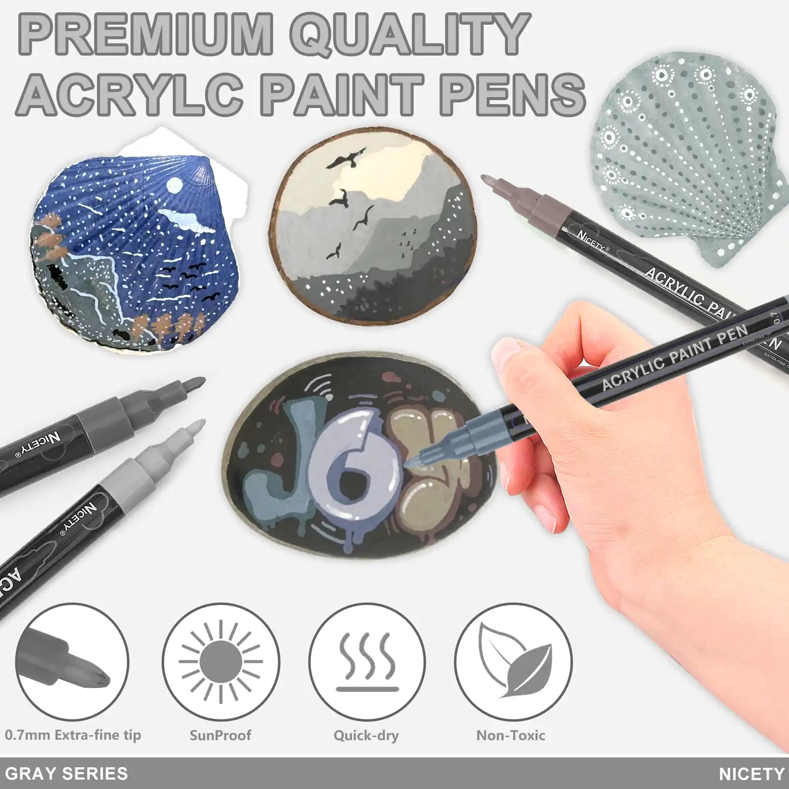 Nicety 30-Color Acrylic Marker Grey Art Painting Set