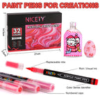 Nicety 32 Colors Acrylic Paint Pens, Red Tones, Direct Liquid Ink, Art Markers Set for Painting