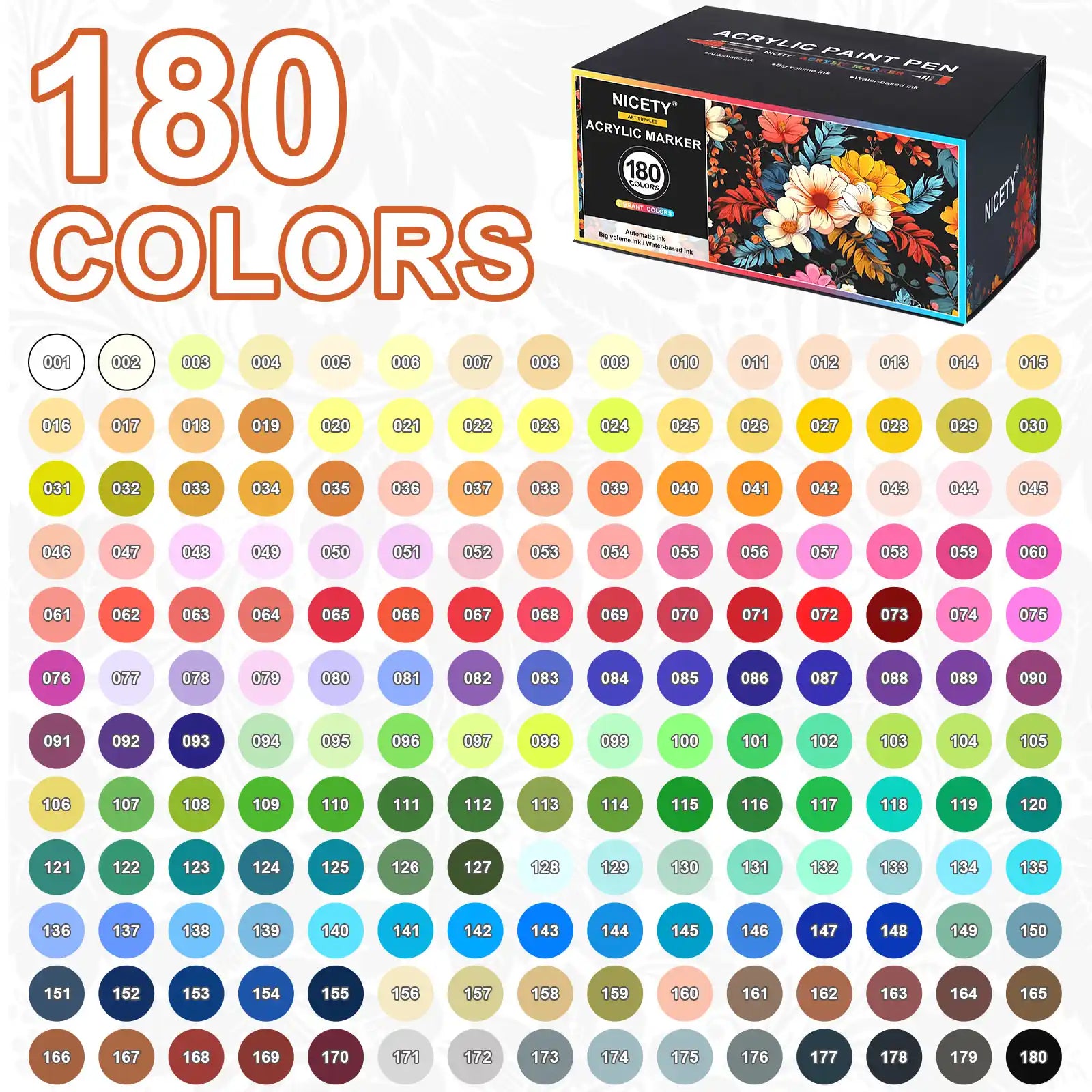 NICETY 180-Color Direct-Ink Acrylic Paint Marker Set