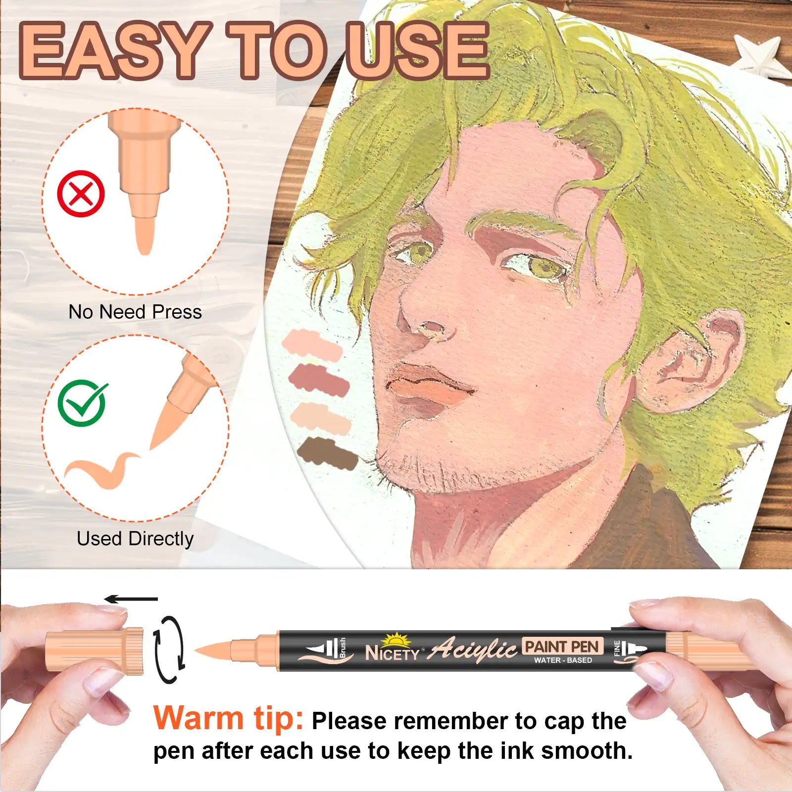 Nicety 32 Colors Dual Tip Acrylic Paint Pens Set, Quick Dry Waterproof Art Markers for Drawing & Crafts