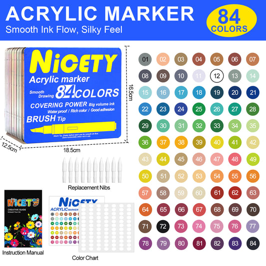 NICETY 84-Color Artist Markers – Rich Waterproof Ink & Soft Brush Tips for Smooth Coloring