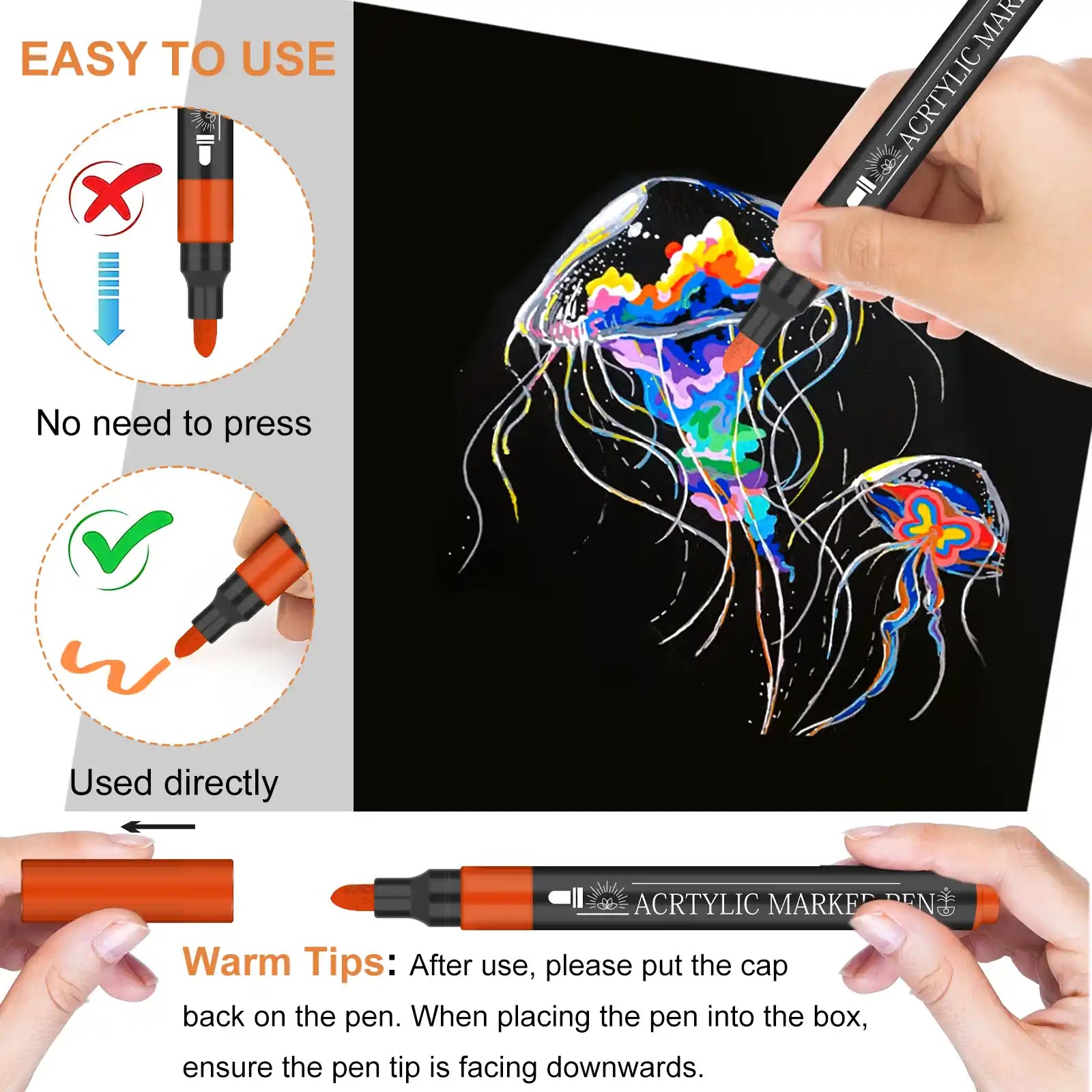 Nicety 58 Colors Single Tip Acrylic Paint Pens Set, Quick Dry Waterproof Art Markers for Drawing, Painting & Crafts