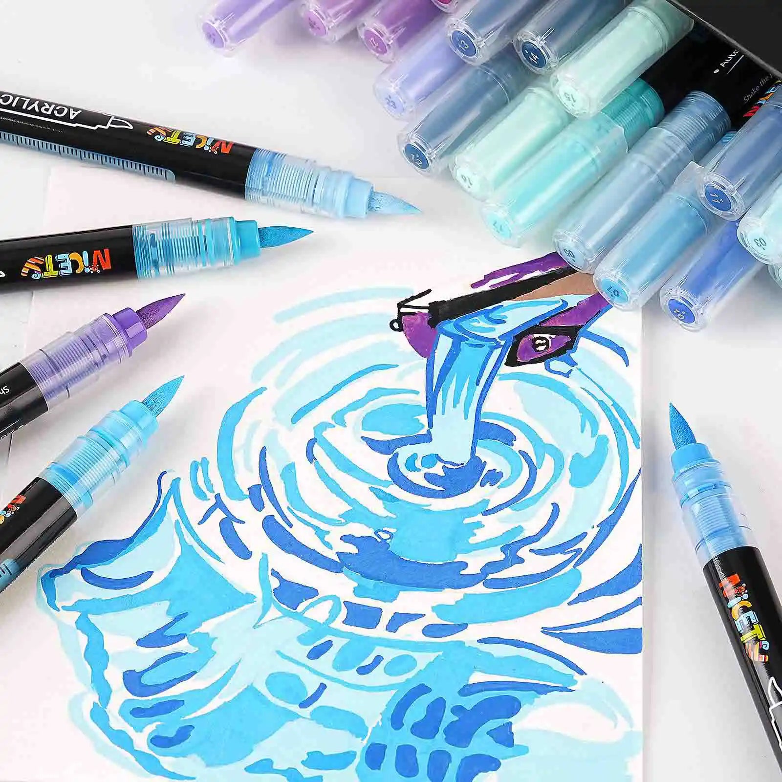 Nicety 32 Colors Acrylic Paint Pens, Blue Tones, Direct Liquid Ink, Art Markers Set for Painting