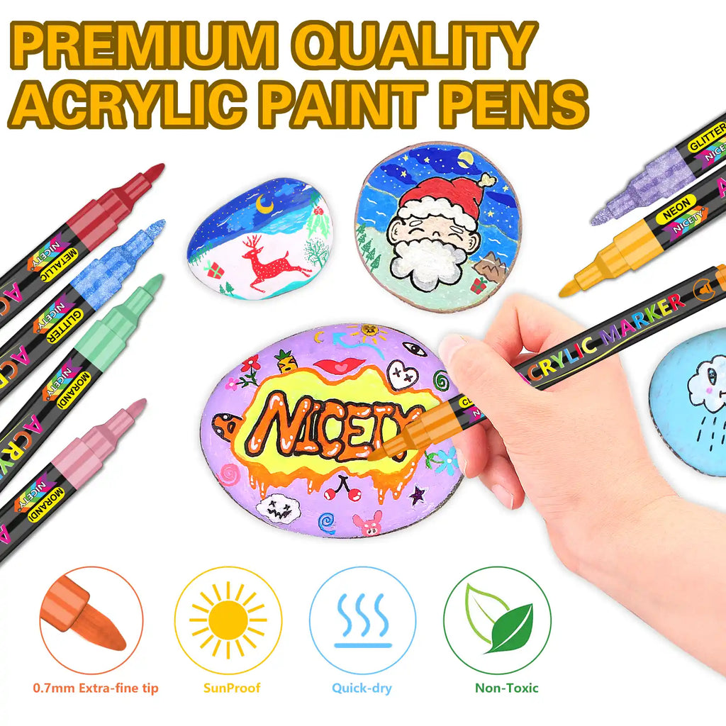 NICETY 136-Color Dual-Tip Acrylic Paint Markers with Carry Bag