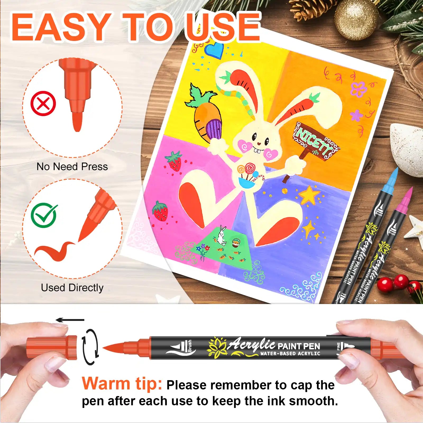 Nicety 60 Colors Dual Tip Acrylic Paint Pens Set, Quick Dry Waterproof Art Markers for Drawing & Crafts