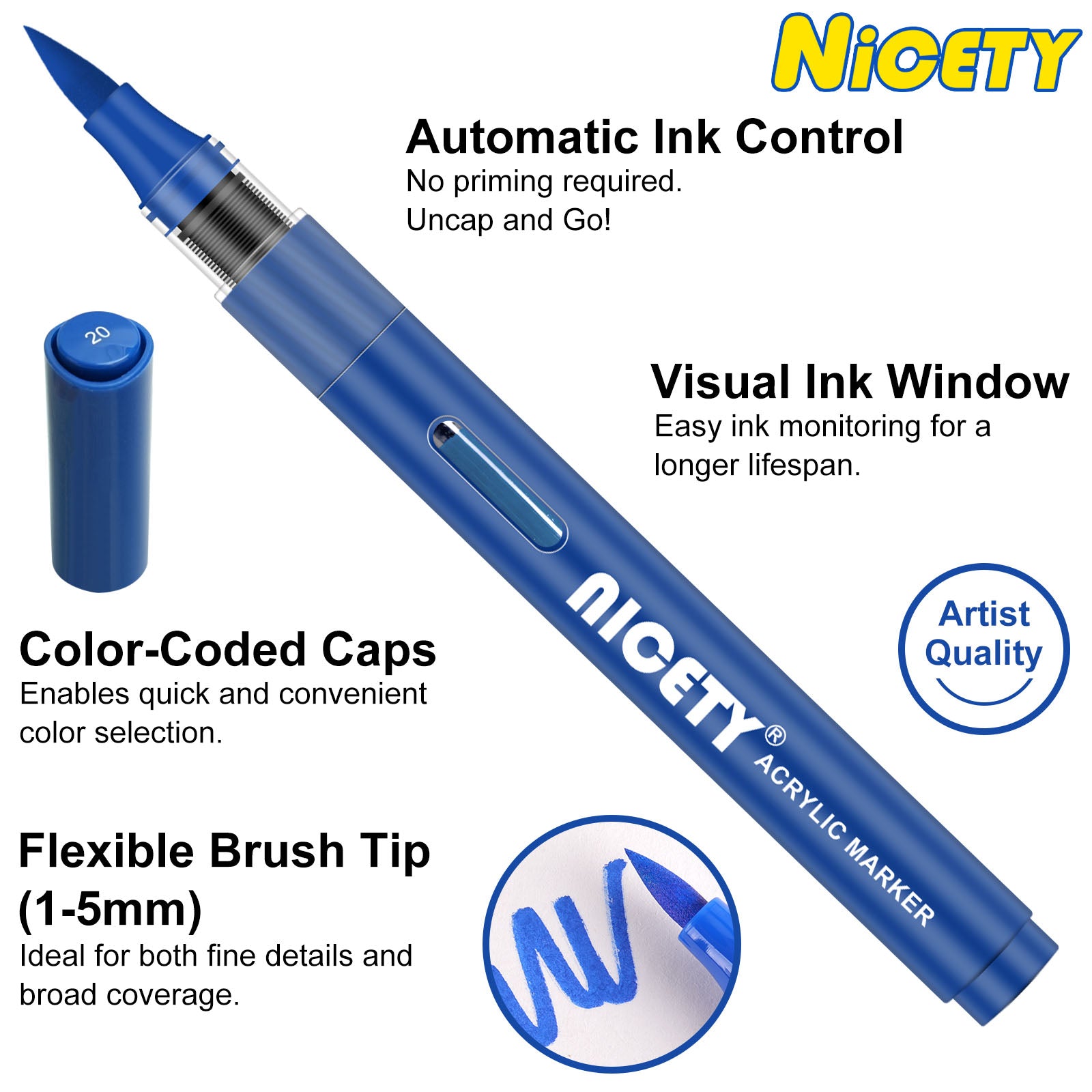 NICETY 84-Color Artist Markers – Rich Waterproof Ink & Soft Brush Tips for Smooth Coloring