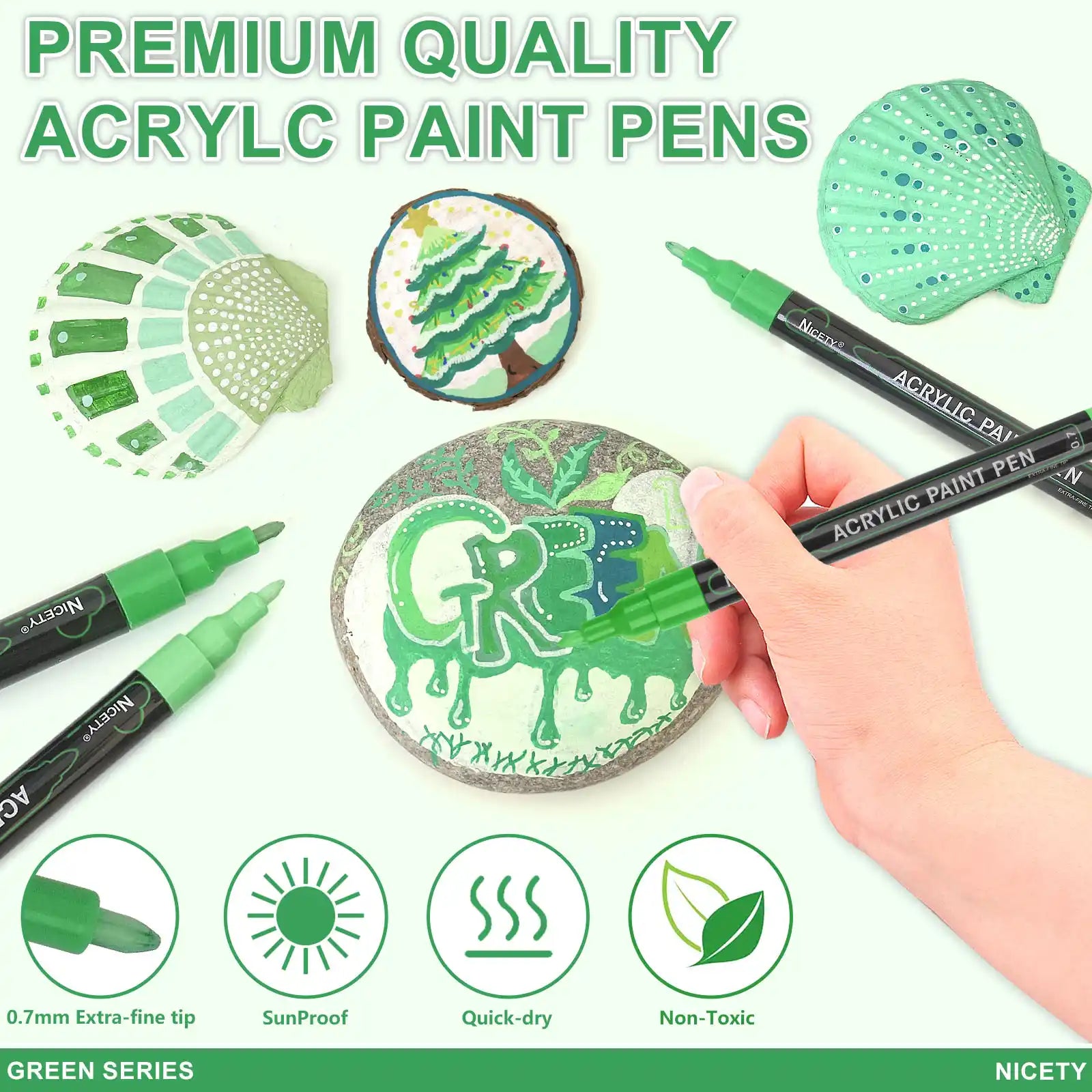 Nicety 30-Color Acrylic Marker Green Art Painting Set