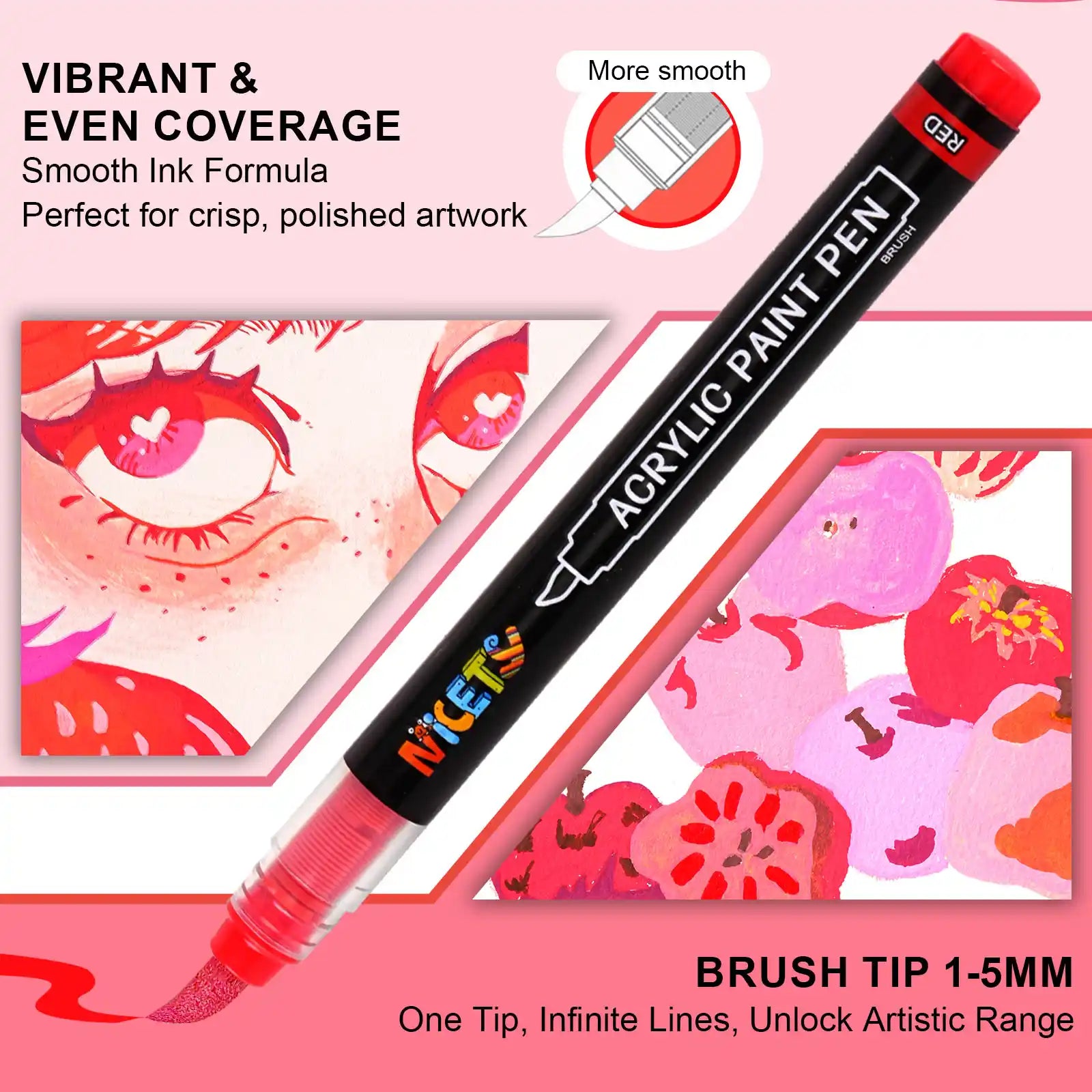 Nicety 32 Colors Acrylic Paint Pens, Red Tones, Direct Liquid Ink, Art Markers Set for Painting