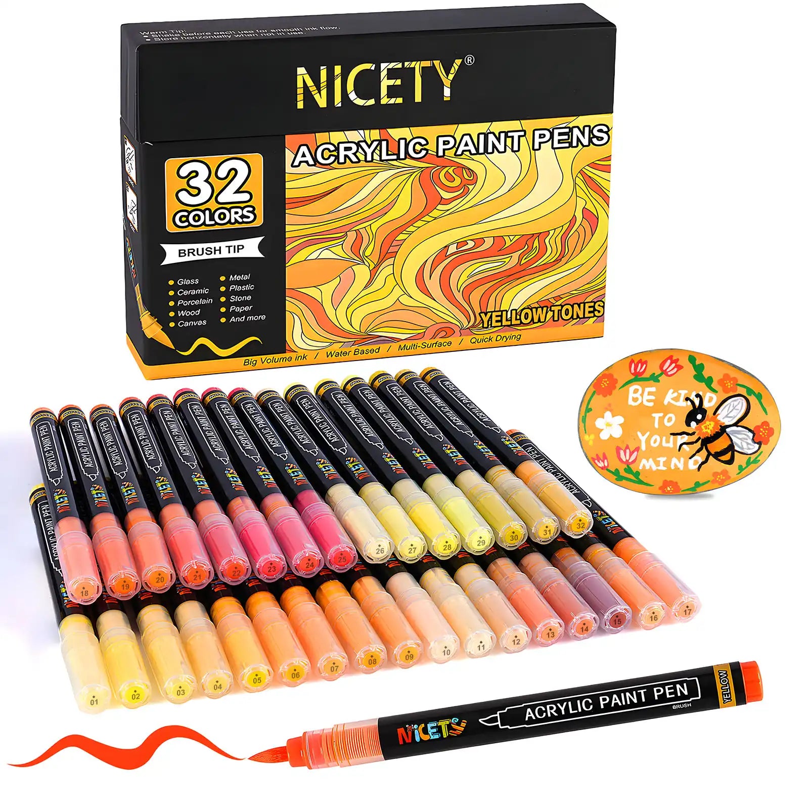 Nicety 32 Colors Acrylic Paint Pens, Yellow Tones, Direct Liquid Ink, Art Markers Set for Painting