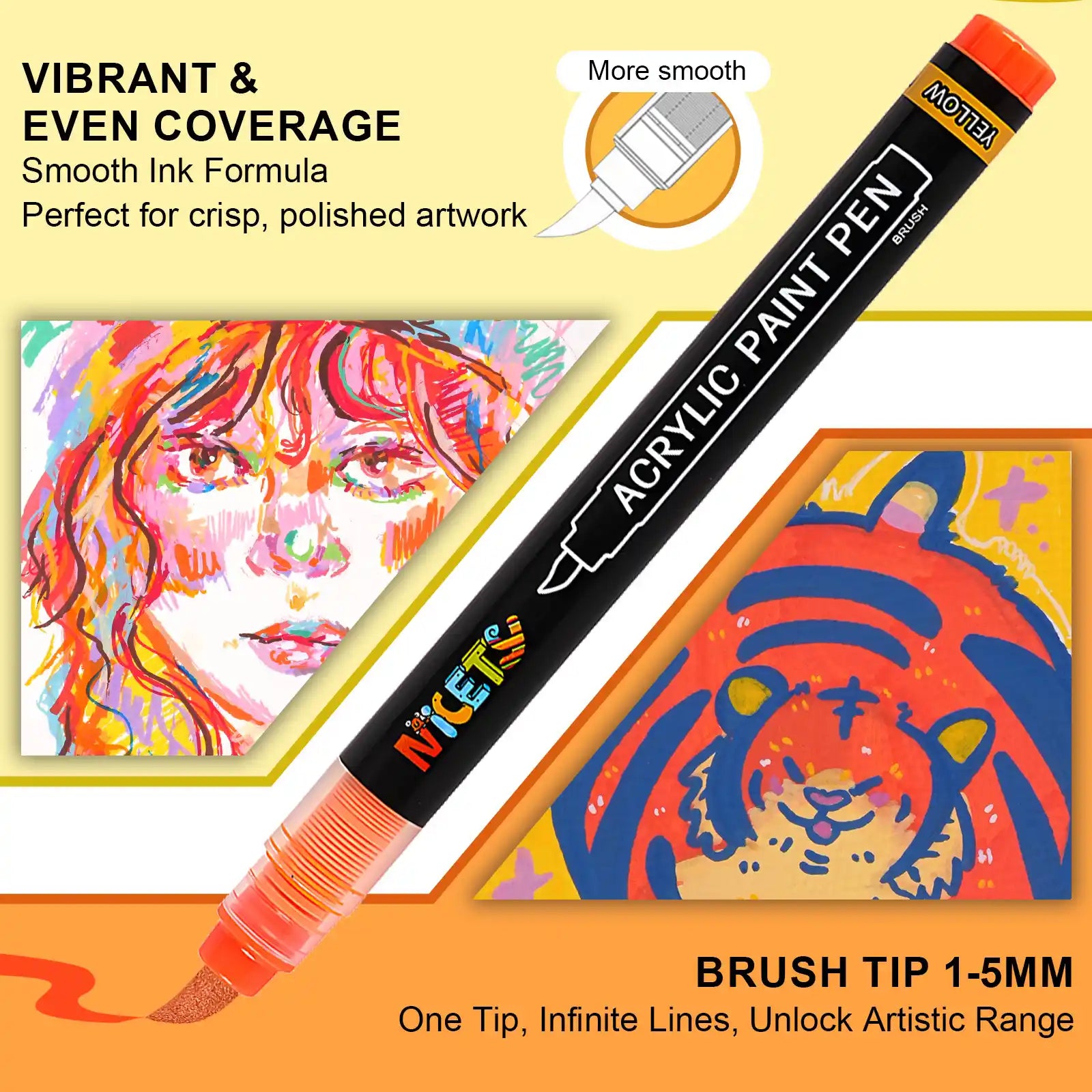 Nicety 32 Colors Acrylic Paint Pens, Yellow Tones, Direct Liquid Ink, Art Markers Set for Painting