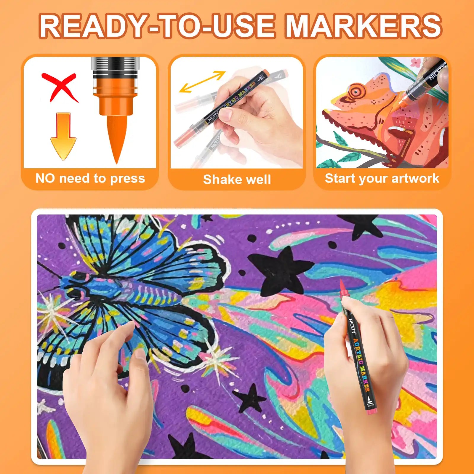 NICETY 180-Color Direct-Ink Acrylic Paint Marker Set