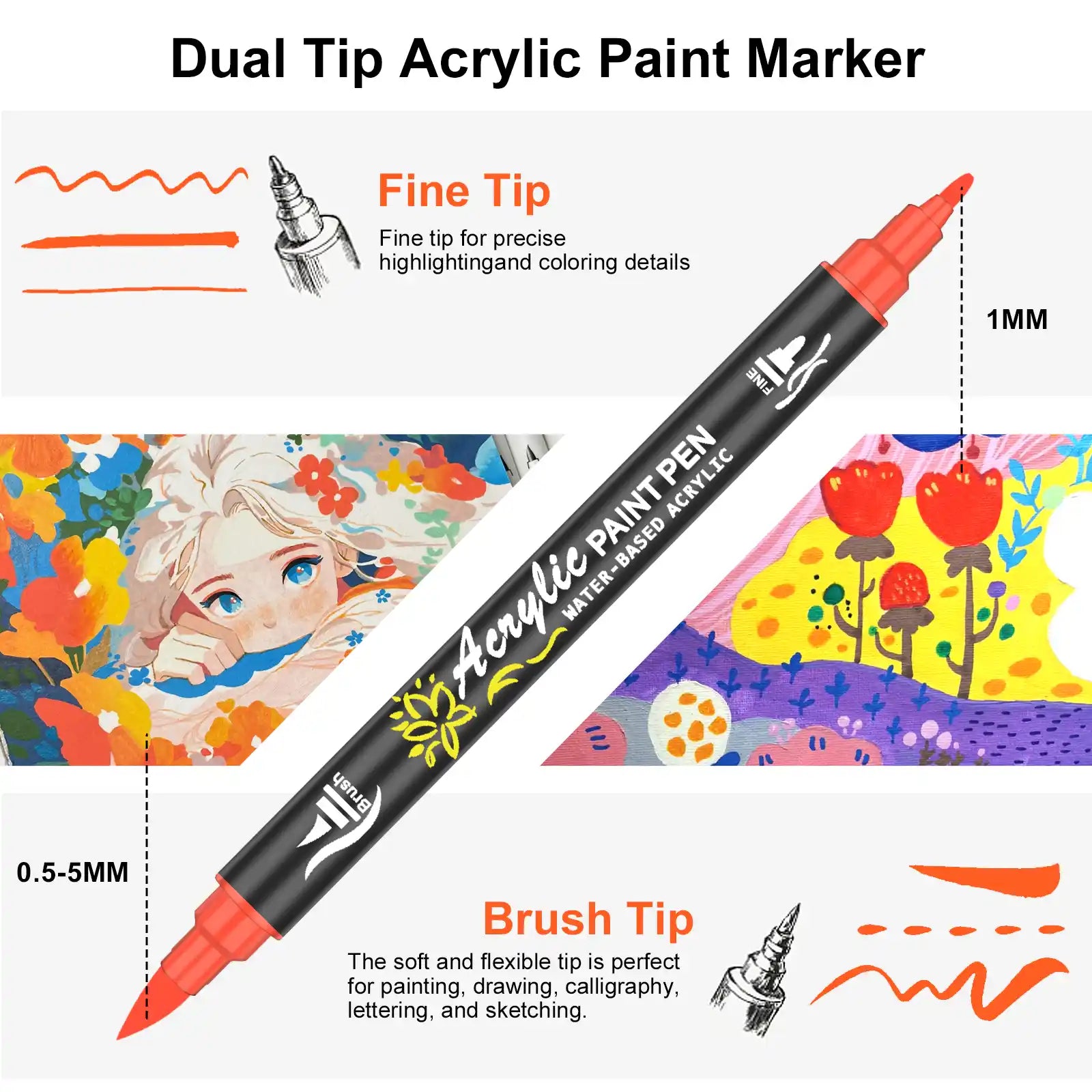 Nicety 60 Colors Dual Tip Acrylic Paint Pens Set, Quick Dry Waterproof Art Markers for Drawing & Crafts