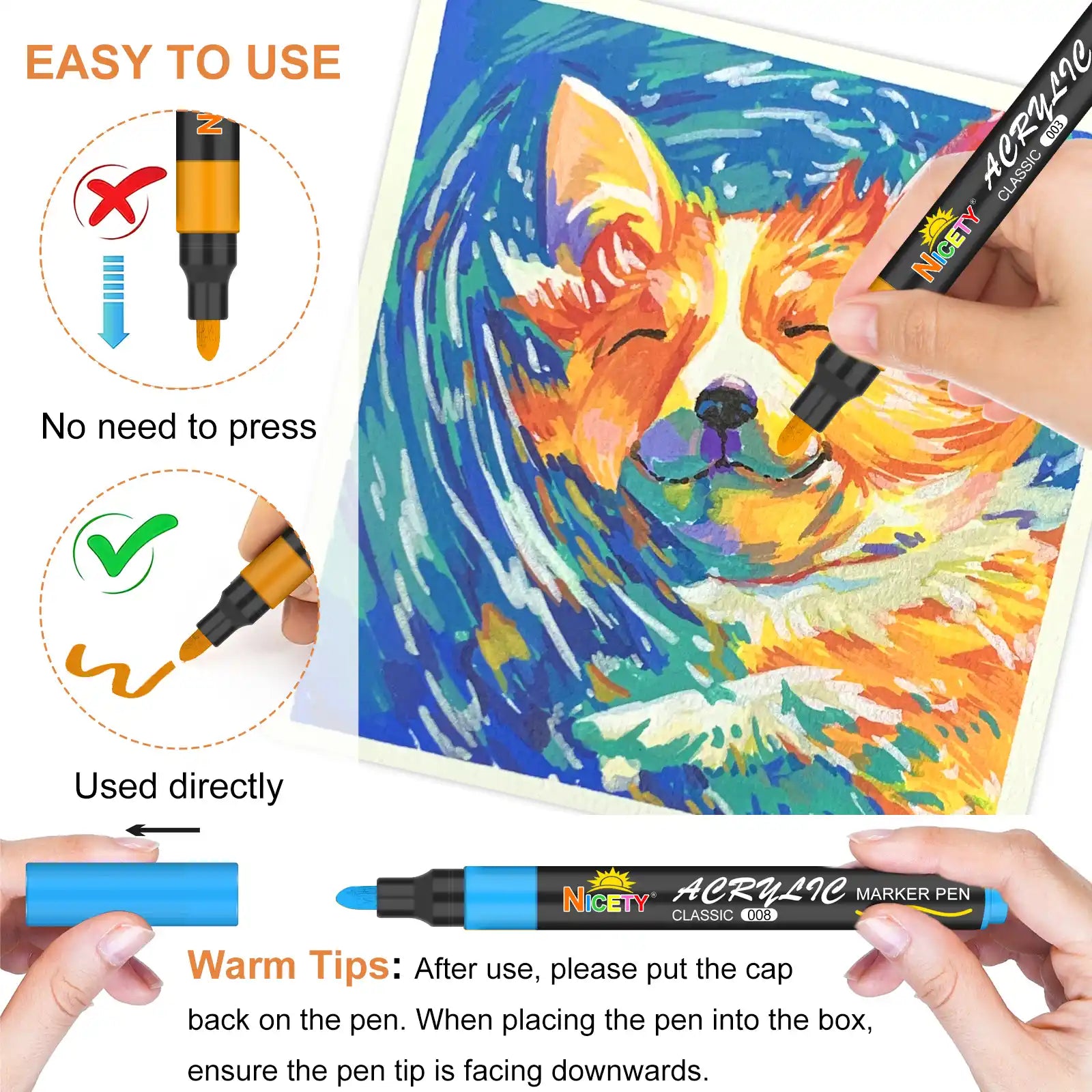 Nicety 100 Colors Single Tip Acrylic Paint Pens Set, Quick Dry Waterproof Art Markers for Drawing, Painting & Crafts