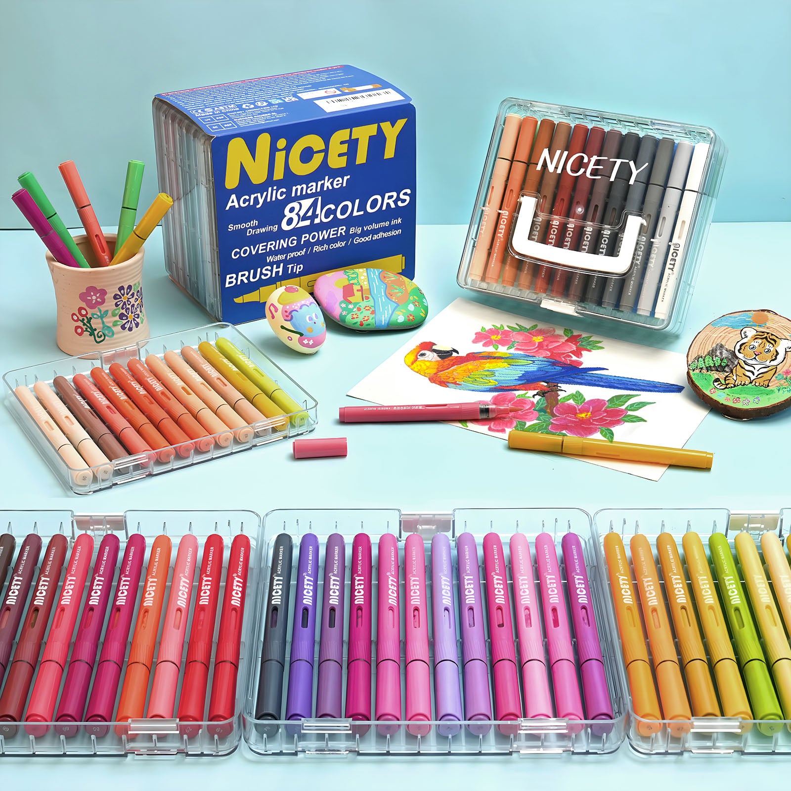 NICETY 84-Color Artist Markers – Rich Waterproof Ink & Soft Brush Tips for Smooth Coloring