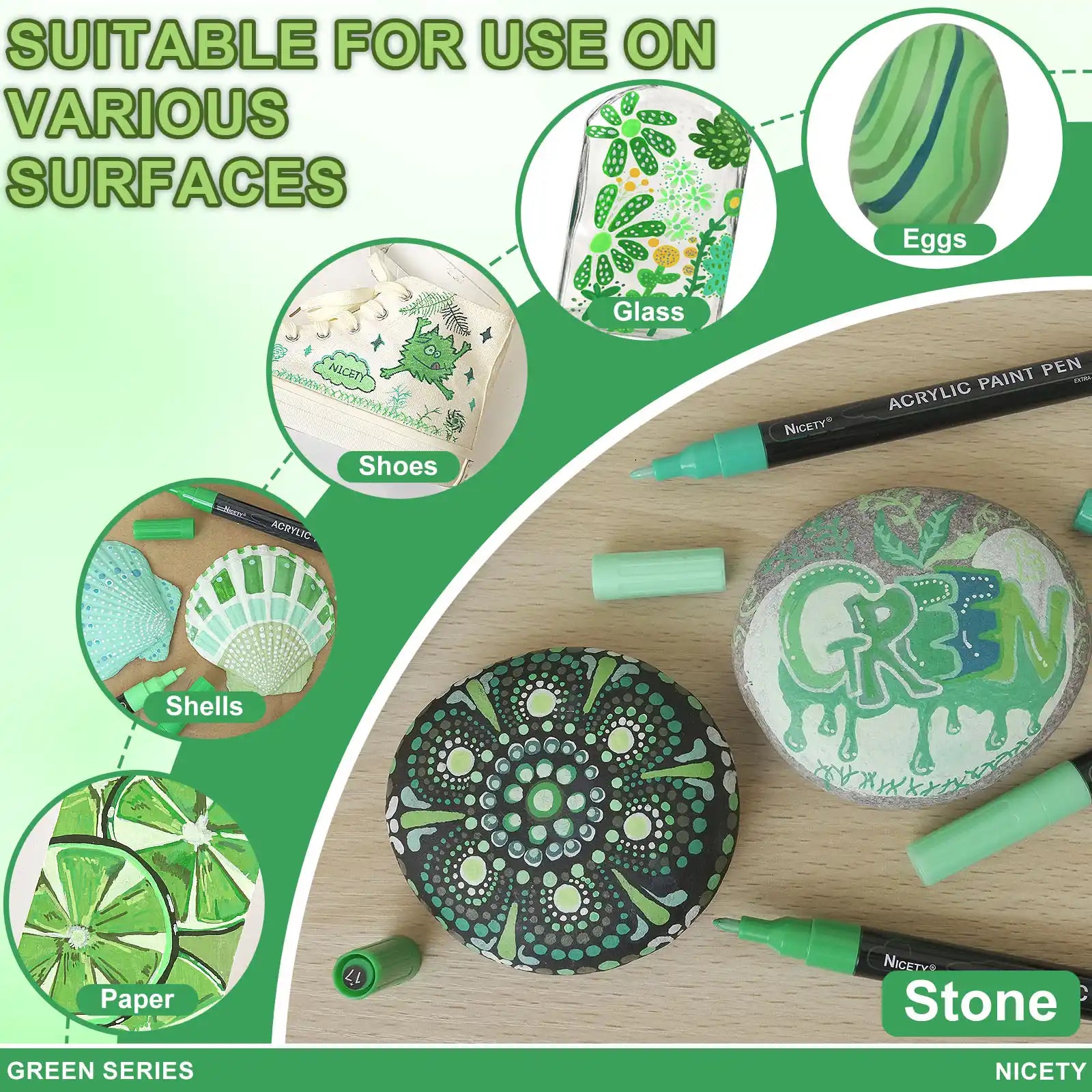 Nicety 30-Color Acrylic Marker Green Art Painting Set