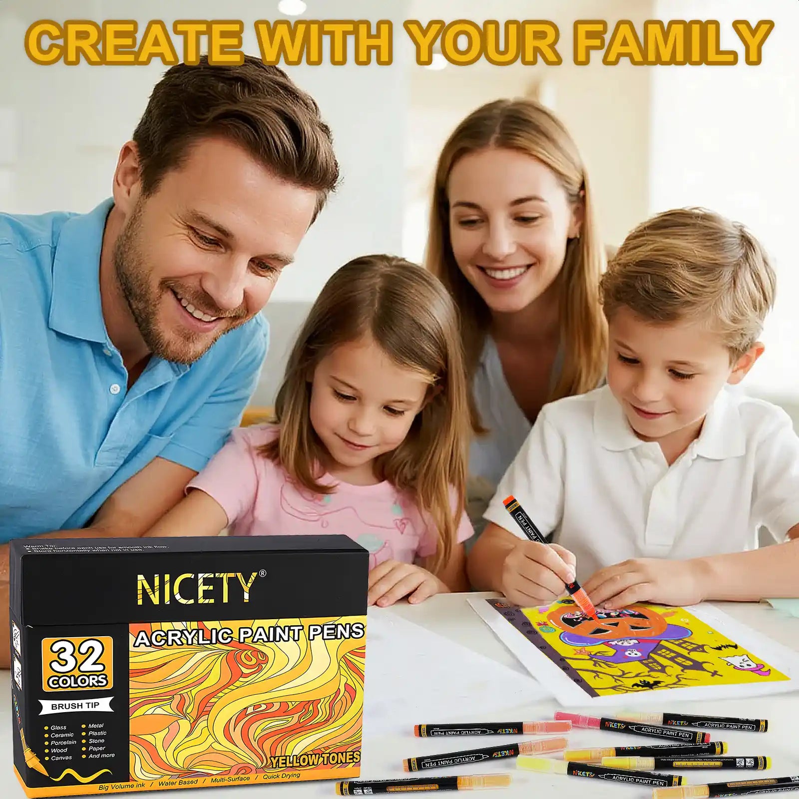 Nicety 32 Colors Acrylic Paint Pens, Yellow Tones, Direct Liquid Ink, Art Markers Set for Painting