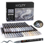 Nicety 32 Colors Acrylic Paint Pens, Grey Tones, Direct Liquid Ink, Art Markers Set for Painting
