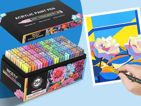 Nicety 72 Colors Single Tip Acrylic Paint Pens Set, Quick Dry Waterproof Art Markers for Drawing, Painting & Crafts
