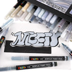 Nicety 32 Colors Acrylic Paint Pens, Grey Tones, Direct Liquid Ink, Art Markers Set for Painting